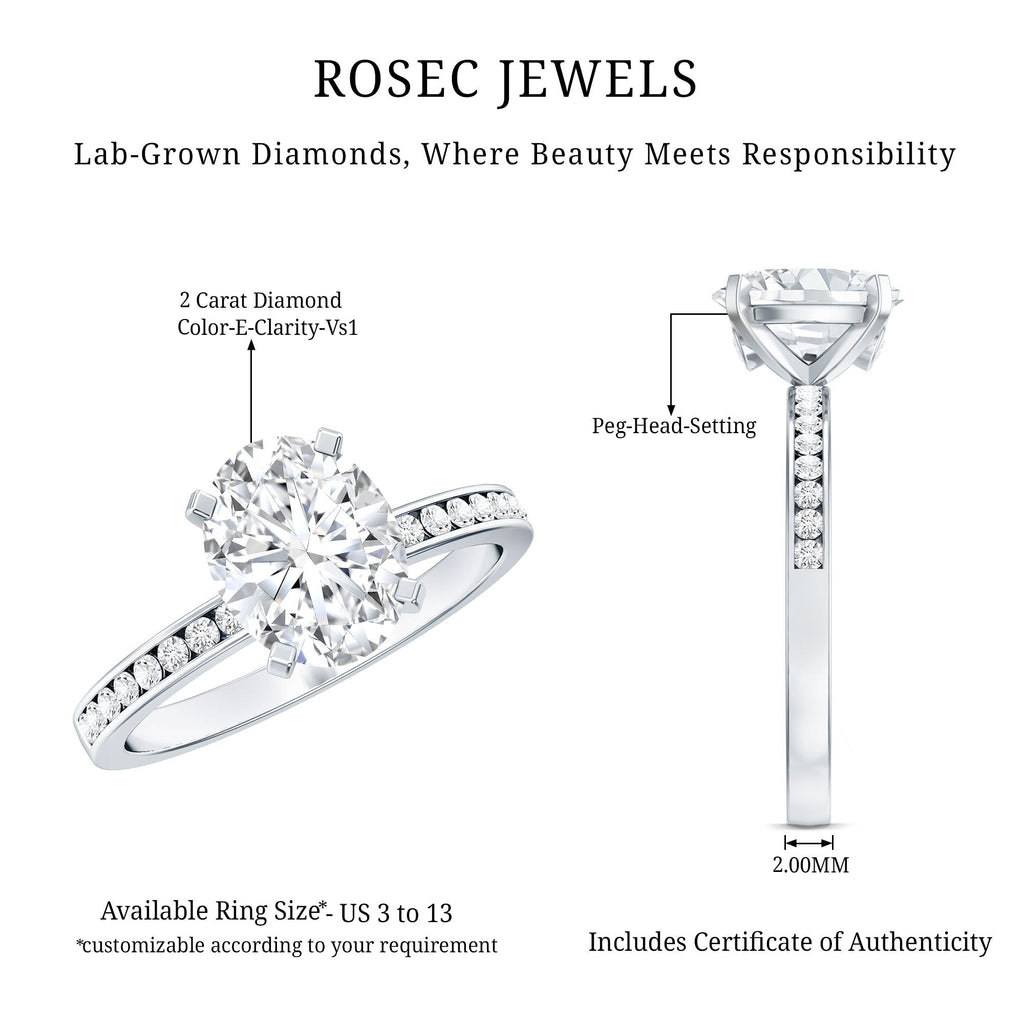IGI Certified 2 Carat Lab Grown Diamond Oval Engagement Ring With Side Stones