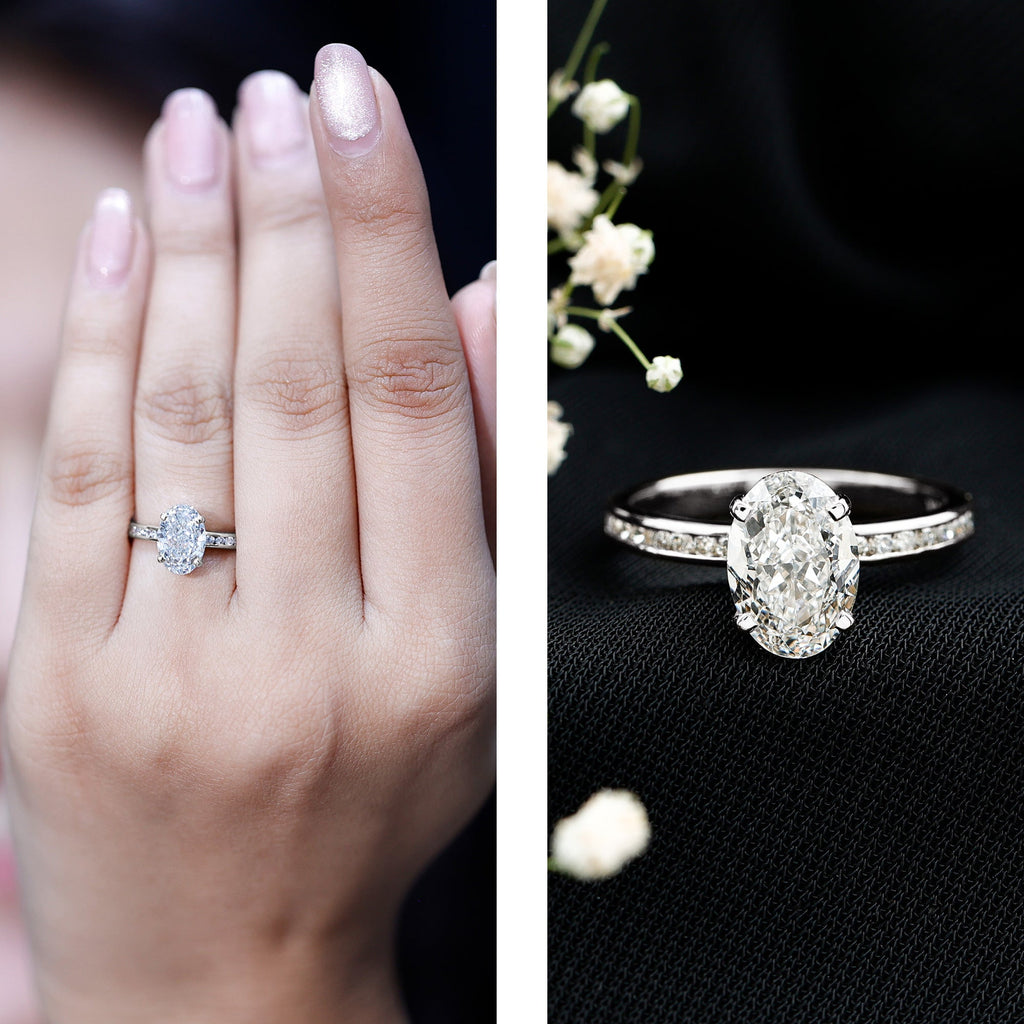 IGI Certified 2 Carat Lab Grown Diamond Oval Engagement Ring With Side Stones