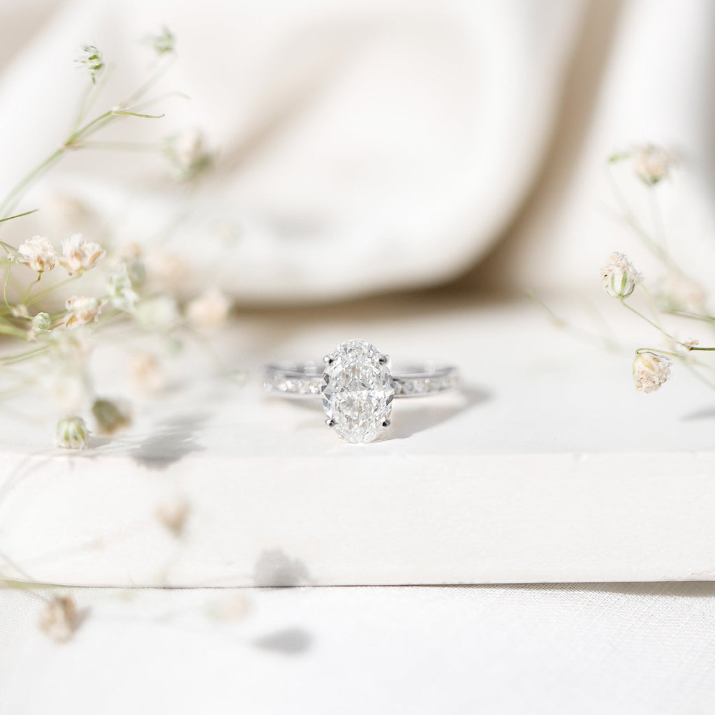 IGI Certified 2 Carat Lab Grown Diamond Oval Engagement Ring With Side Stones