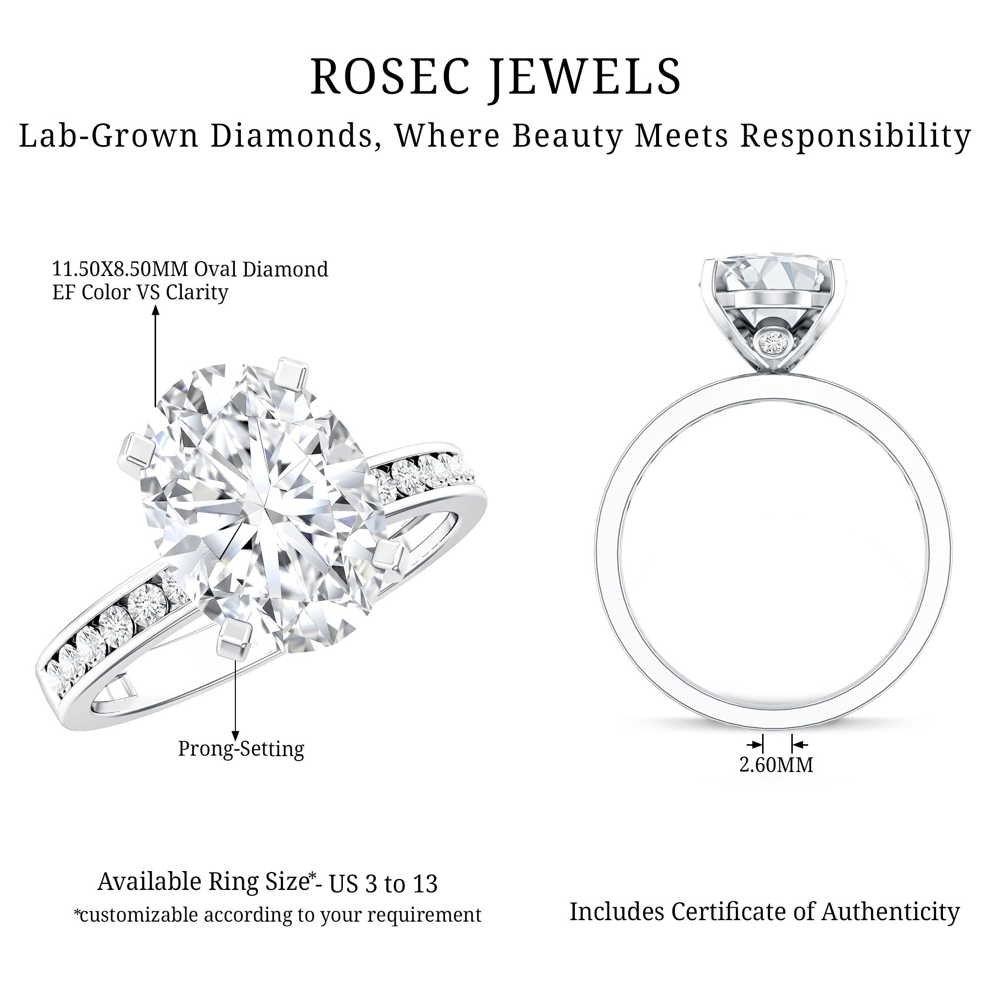 IGI Certified 3 Carat Lab Grown Diamond Oval Engagement Ring for Women