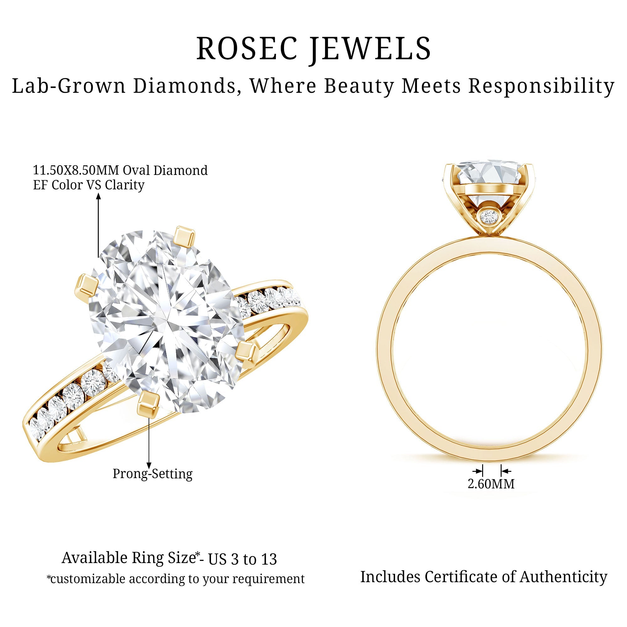 IGI Certified 3 Carat Lab Grown Diamond Oval Engagement Ring for Women