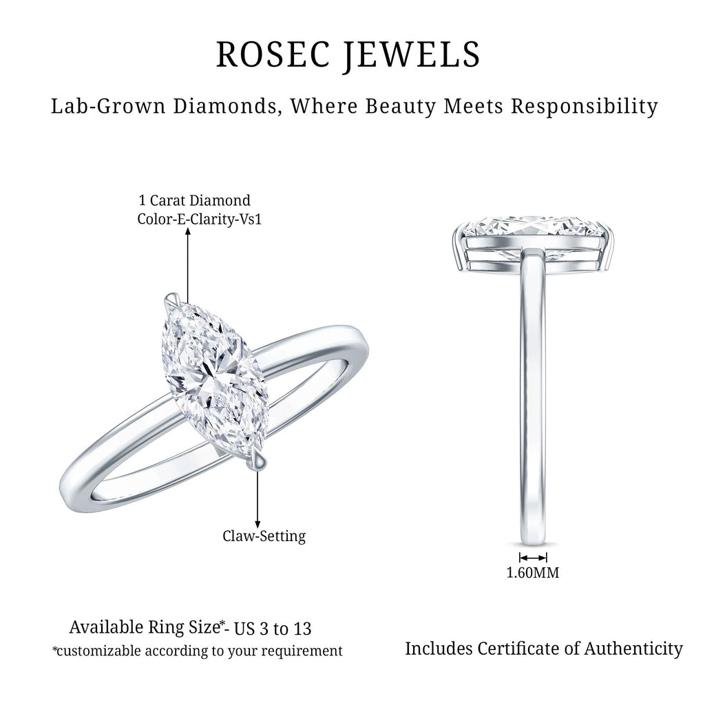 IGI Certified Lab Grown 1 Carat Diamond Marquise Engagement Ring Solitaire