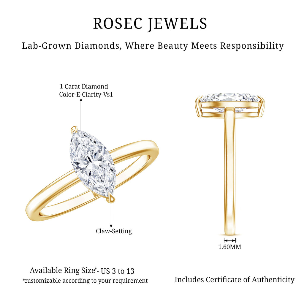 IGI Certified Lab Grown 1 Carat Diamond Marquise Engagement Ring Solitaire