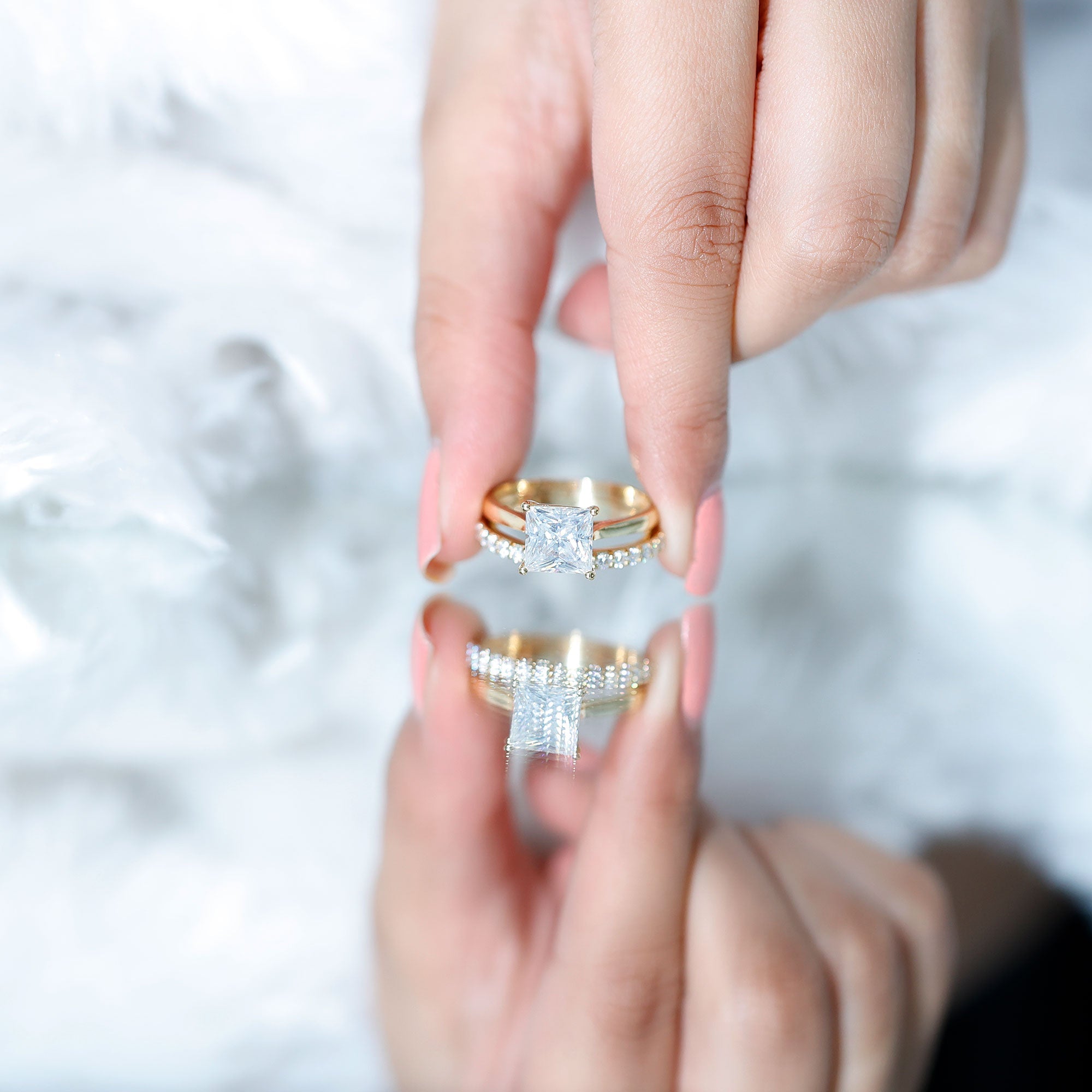 IGI Certified 2 Carat Lab Grown Diamond Princess Cut Engagement Ring With Wedding Band
