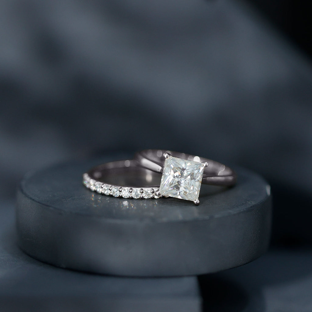 IGI Certified 3 Carat Lab Grown Diamond Princess Cut Wedding Ring Set for Women