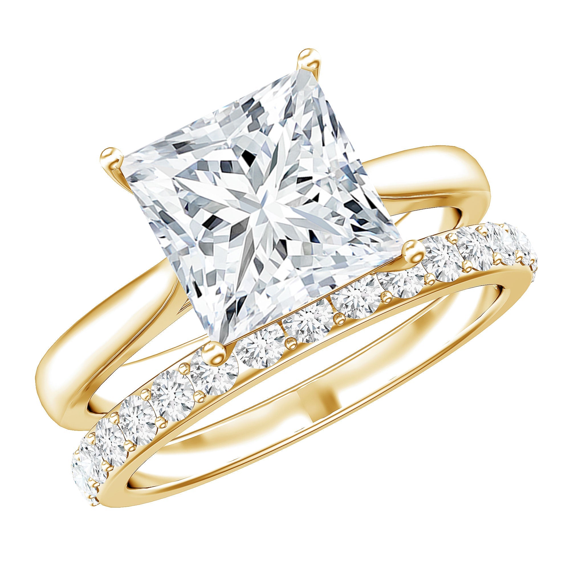 IGI Certified 3 Carat Lab Grown Diamond Princess Cut Wedding Ring Set for Women | Rings | Wiccan Center