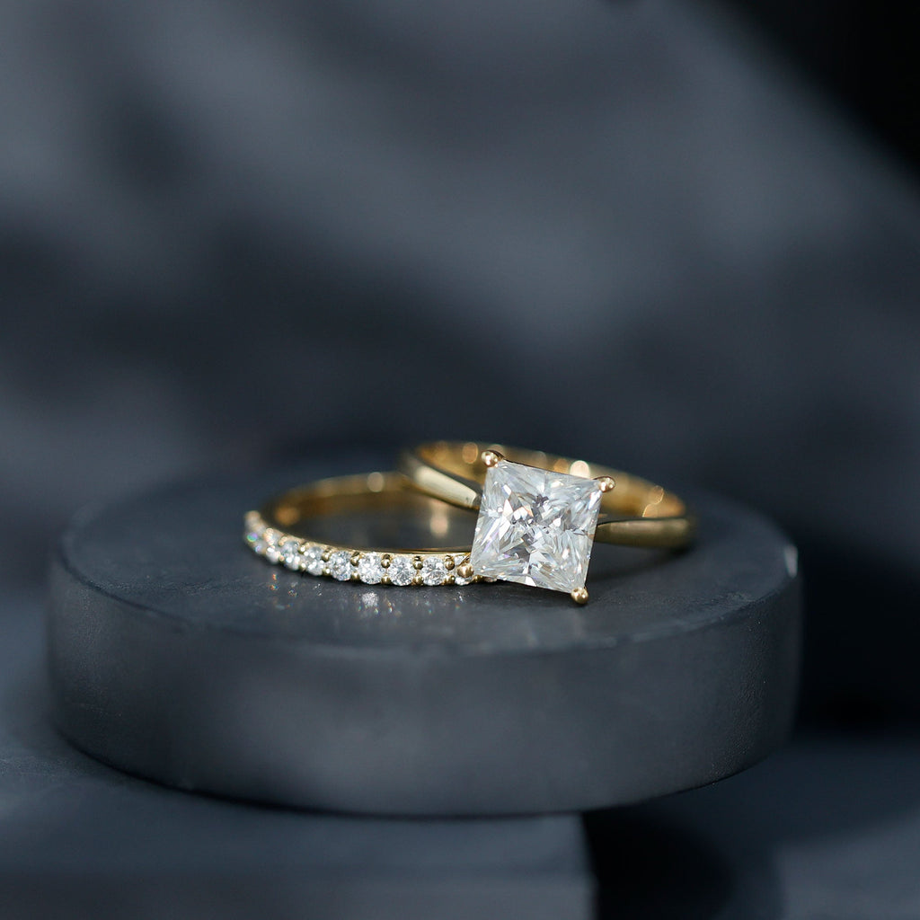 IGI Certified 3 Carat Lab Grown Diamond Princess Cut Wedding Ring Set for Women
