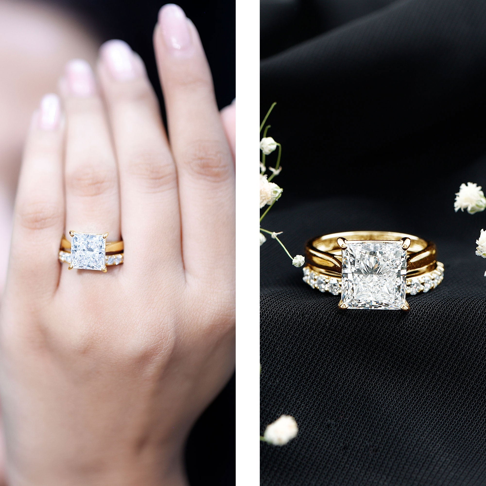 5 Carat Huge Lab Grown Diamond Princess Cut Engagement Ring Set with IGI Certificate