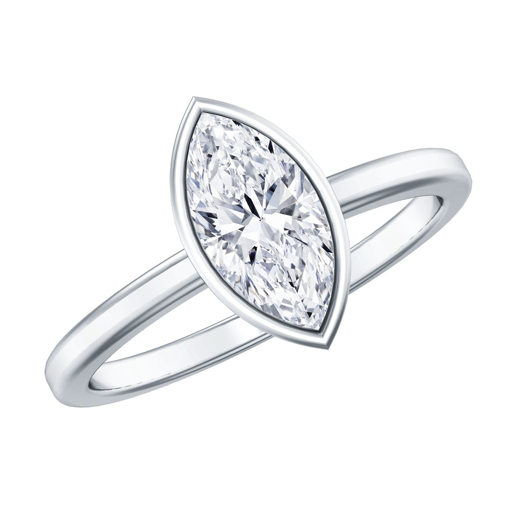 IGI Certified 1 Carat Marquise Lab Grown Diamond Engagement Ring in Bezel Setting