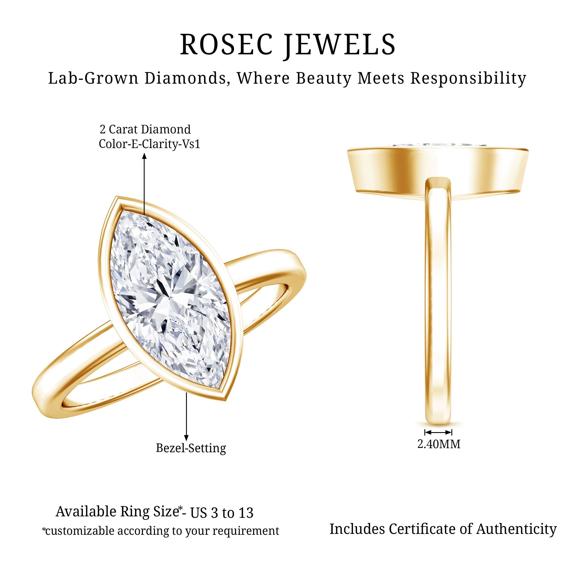 IGI Certified 2 Carat Lab Grown Diamond Marquise Ring For Engagement