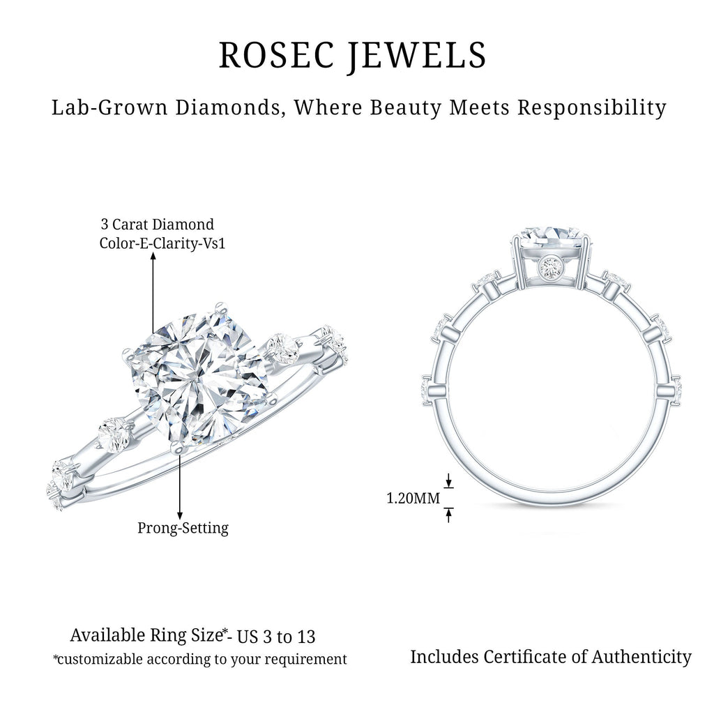 3 Carat IGI Certified Lab Grown Diamond Cushion Cut Engagement Ring for Women