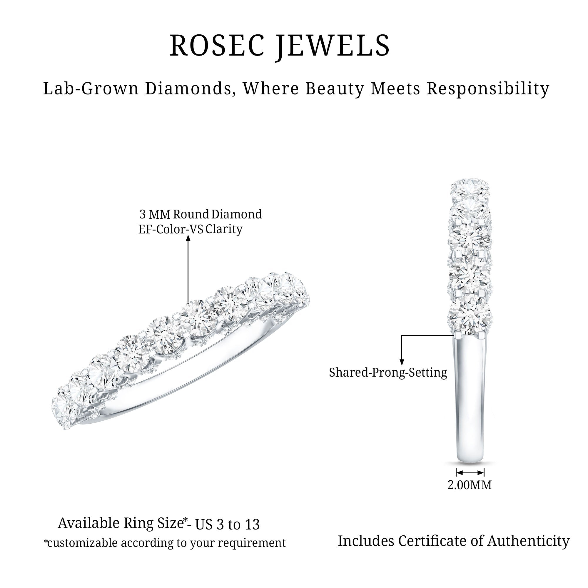 Lab Grown Diamond Half Eternity Wedding Band for Women