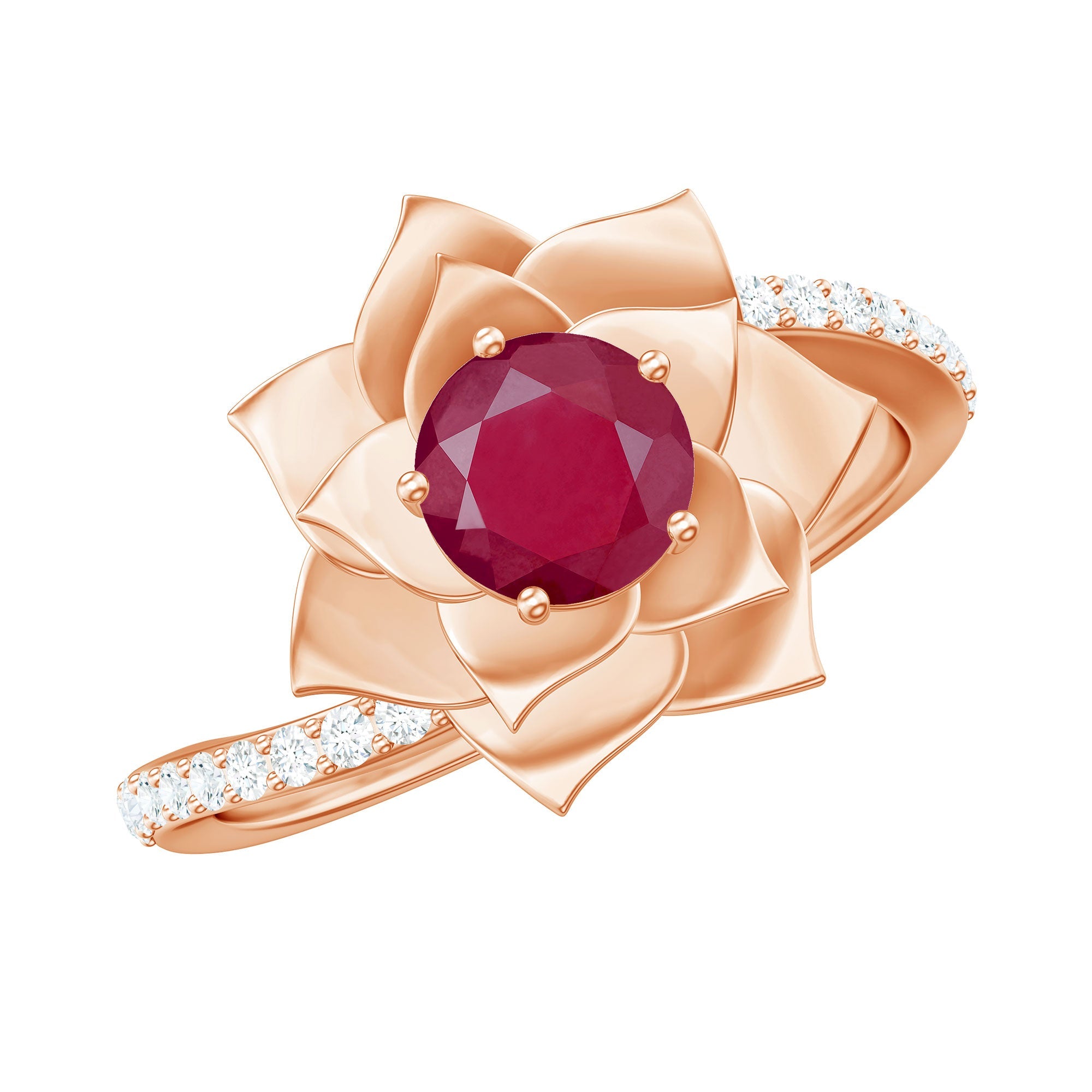 Natural 0.6 Carat Ruby Flower Engagement Ring with Diamond Bypass Shank | Rings | Wiccan Center