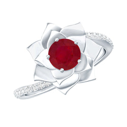 Natural 0.6 Carat Ruby Flower Engagement Ring with Diamond Bypass Shank | Rings | Wiccan Center