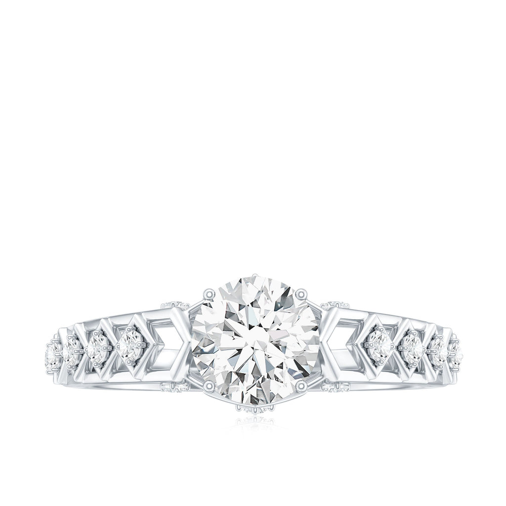 Round Cut Certified Moissanite Art Deco Engagement Ring