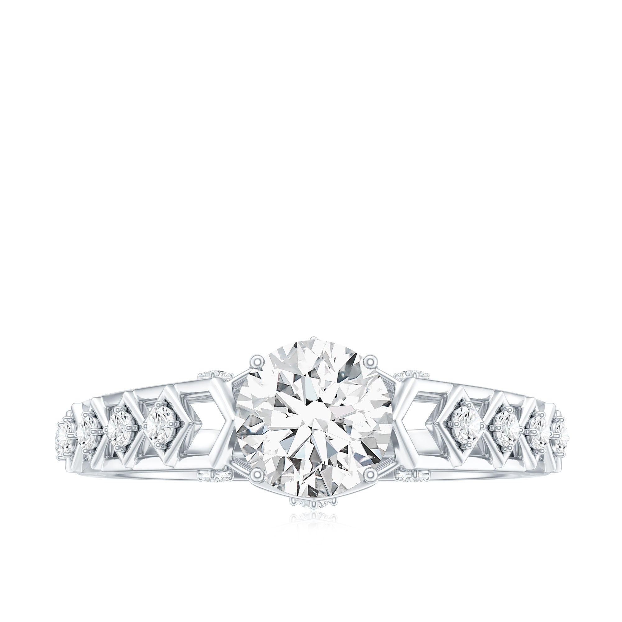 Round Cut Certified Moissanite Art Deco Engagement Ring