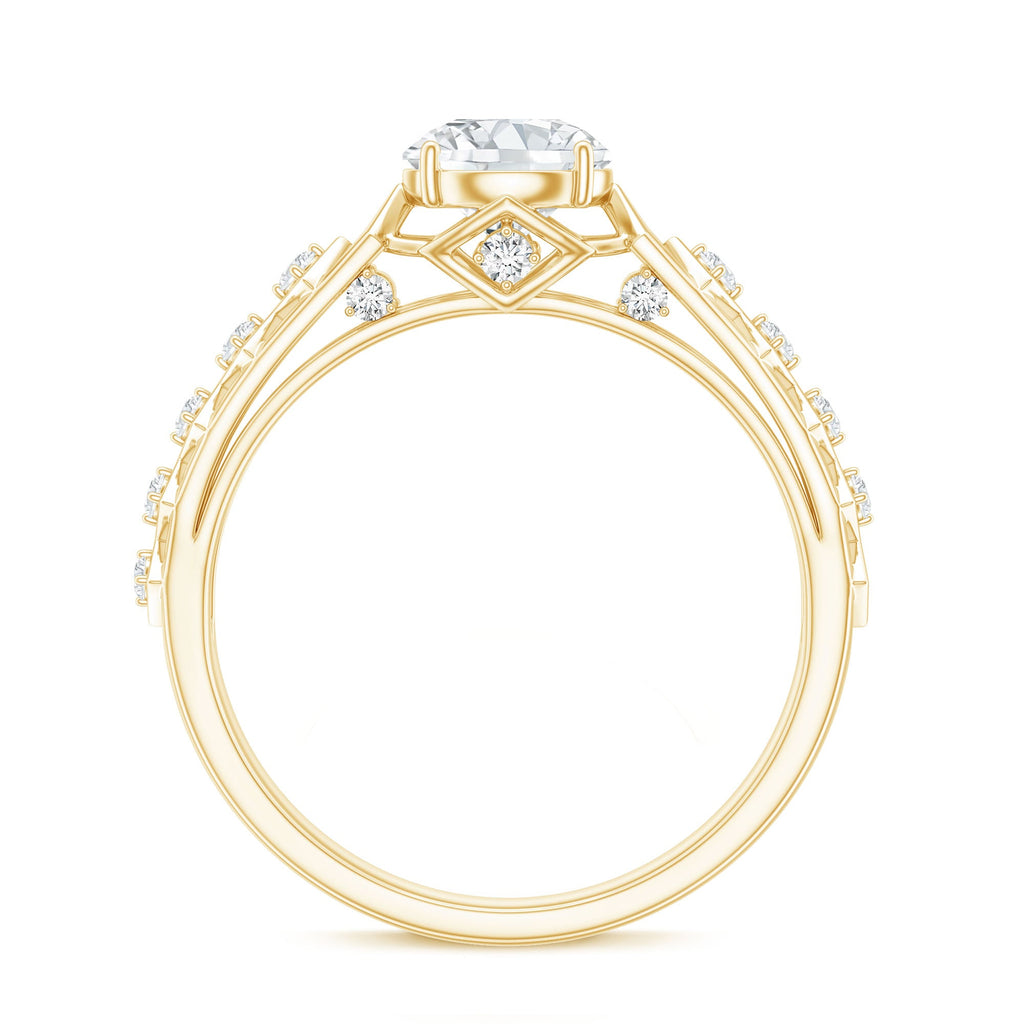 Round Cut Certified Moissanite Art Deco Engagement Ring