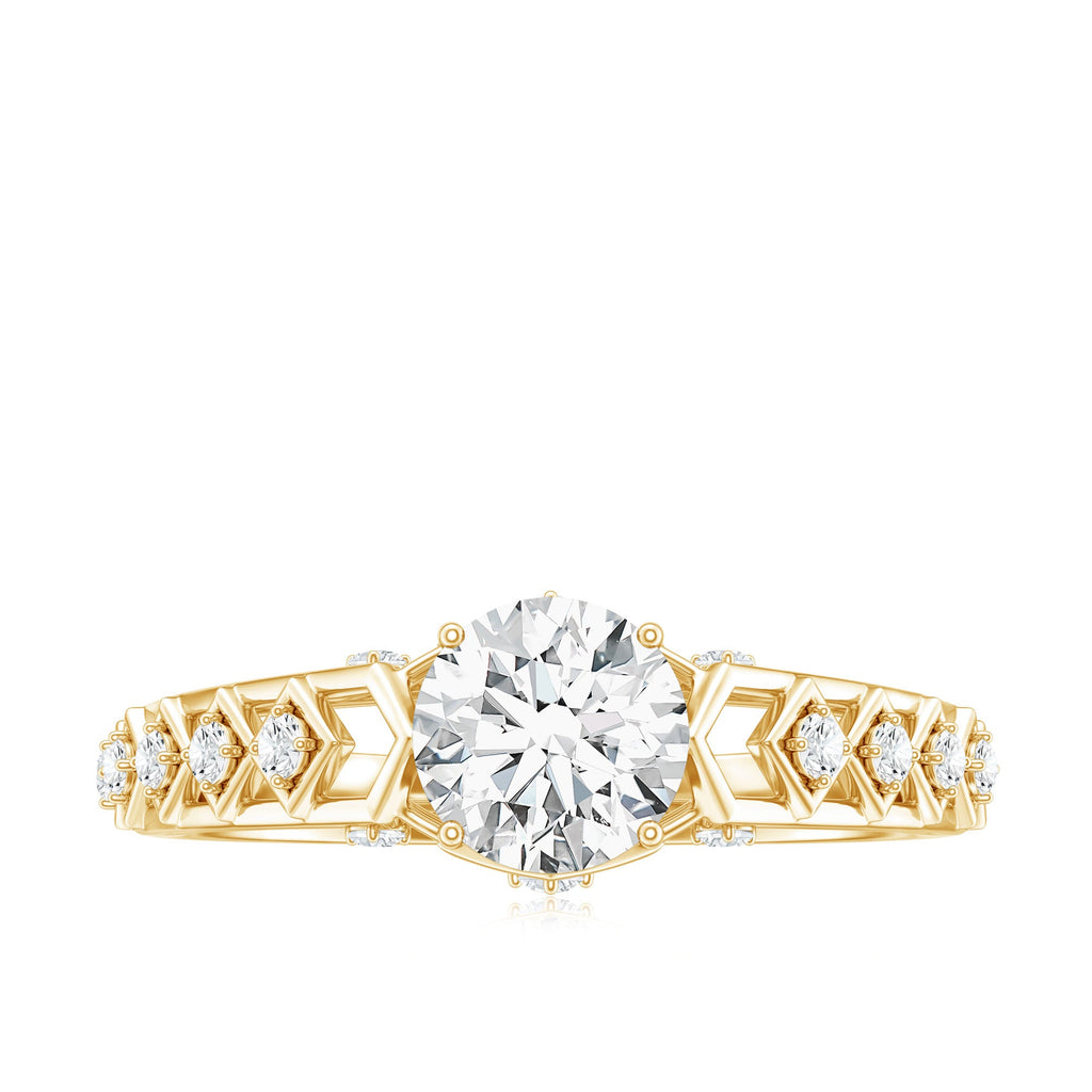 Round Cut Certified Moissanite Art Deco Engagement Ring