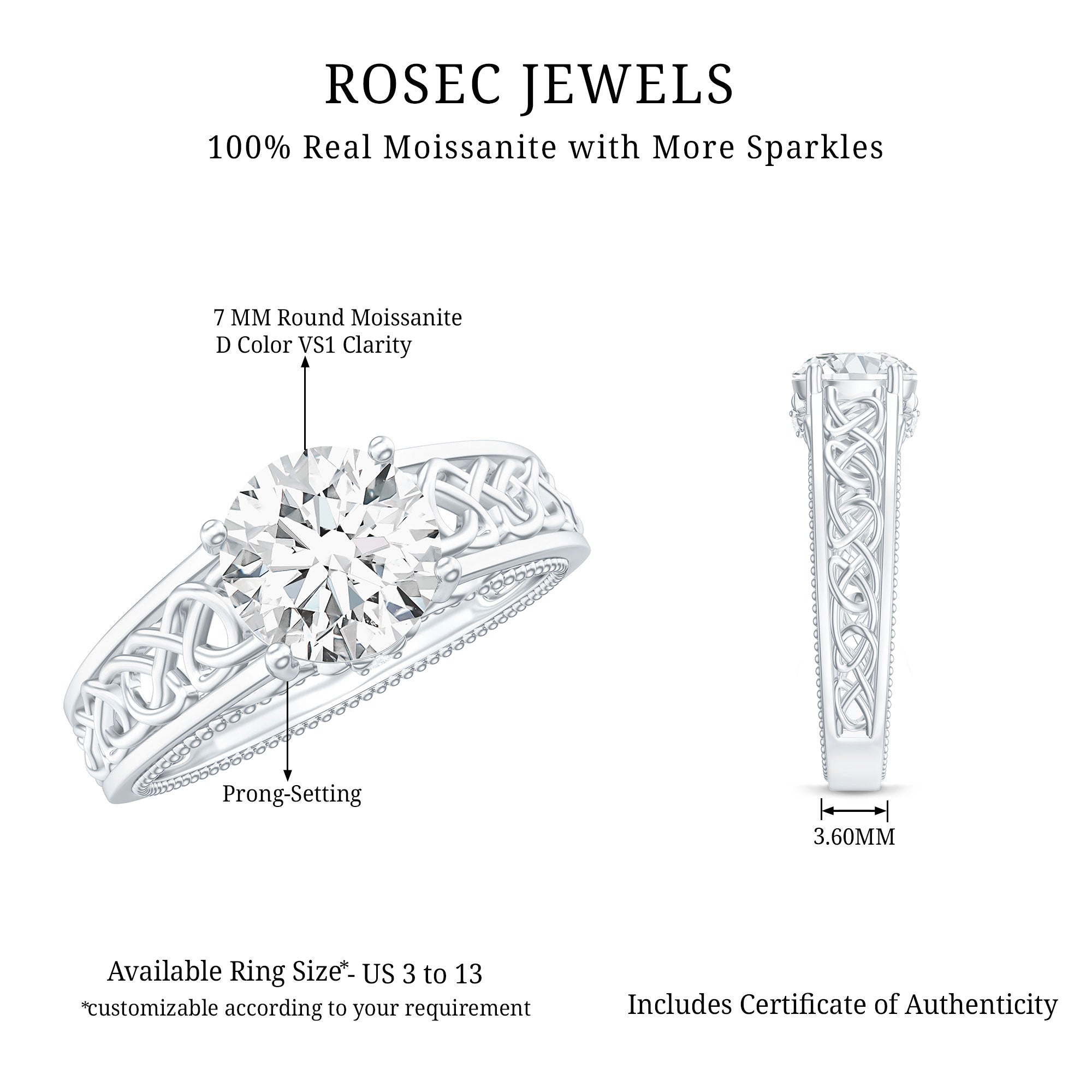 Moissanite Vintage Style Engagement Ring with Celtic Details
