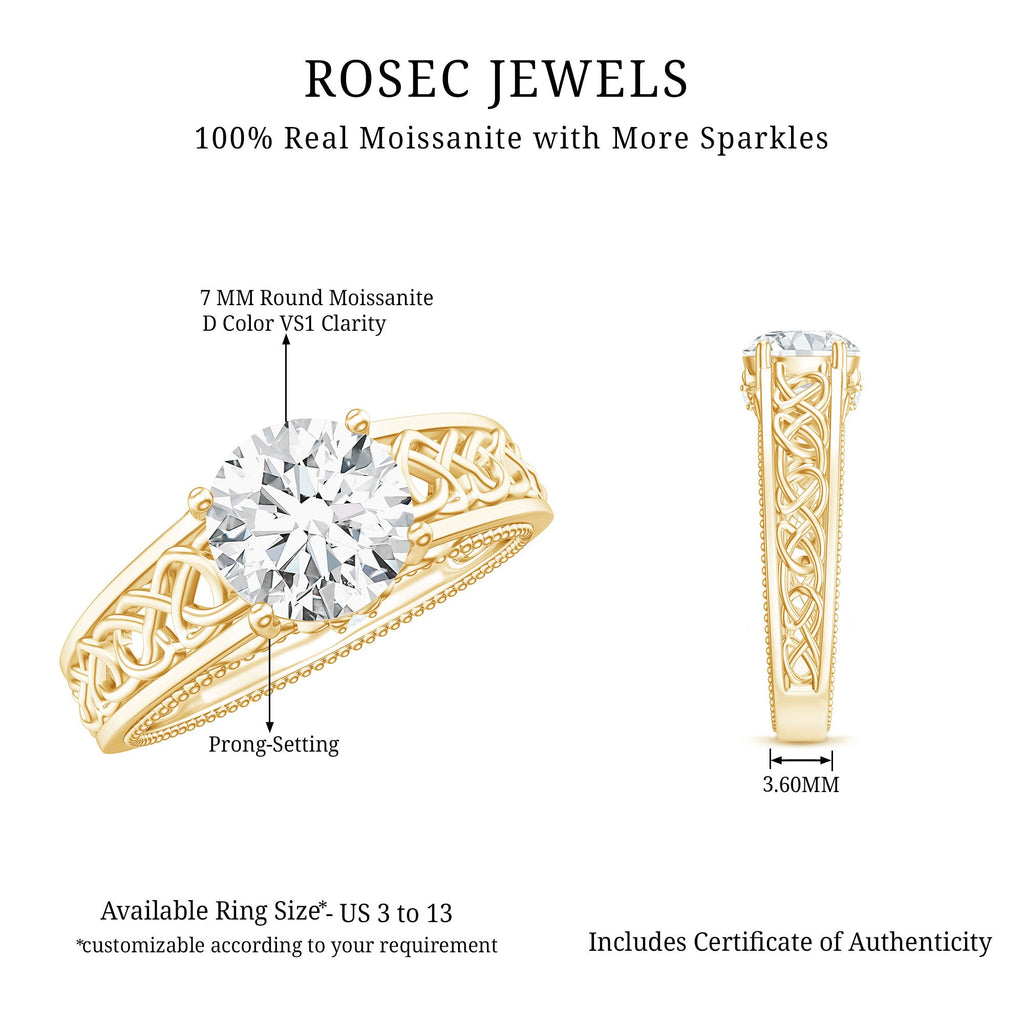 Moissanite Vintage Style Engagement Ring with Celtic Details