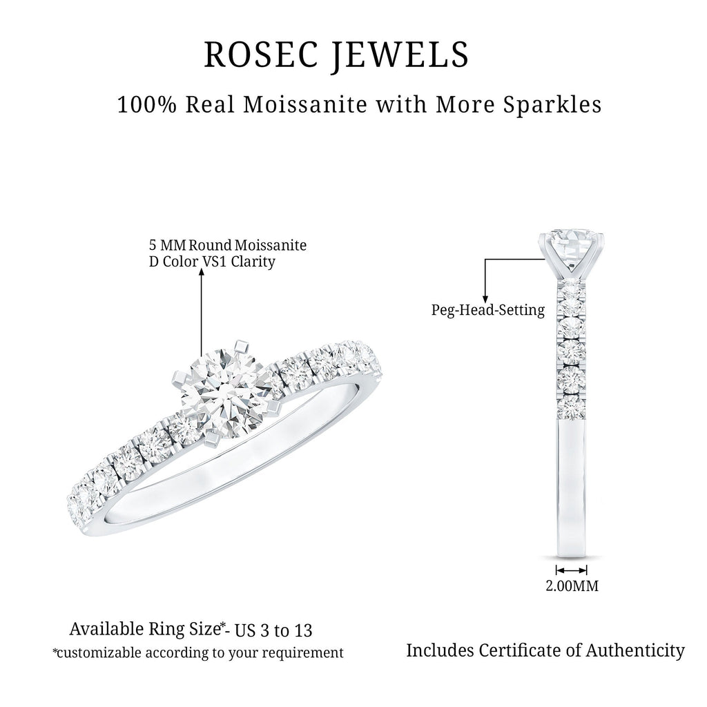Certified 5 MM Moissanite Traditional Engagement Ring with Side Stones | Rings | Wiccan Center