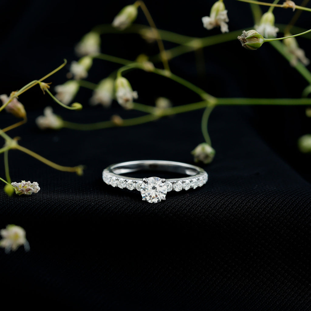 Certified 5 MM Moissanite Traditional Engagement Ring with Side Stones | Rings | Wiccan Center