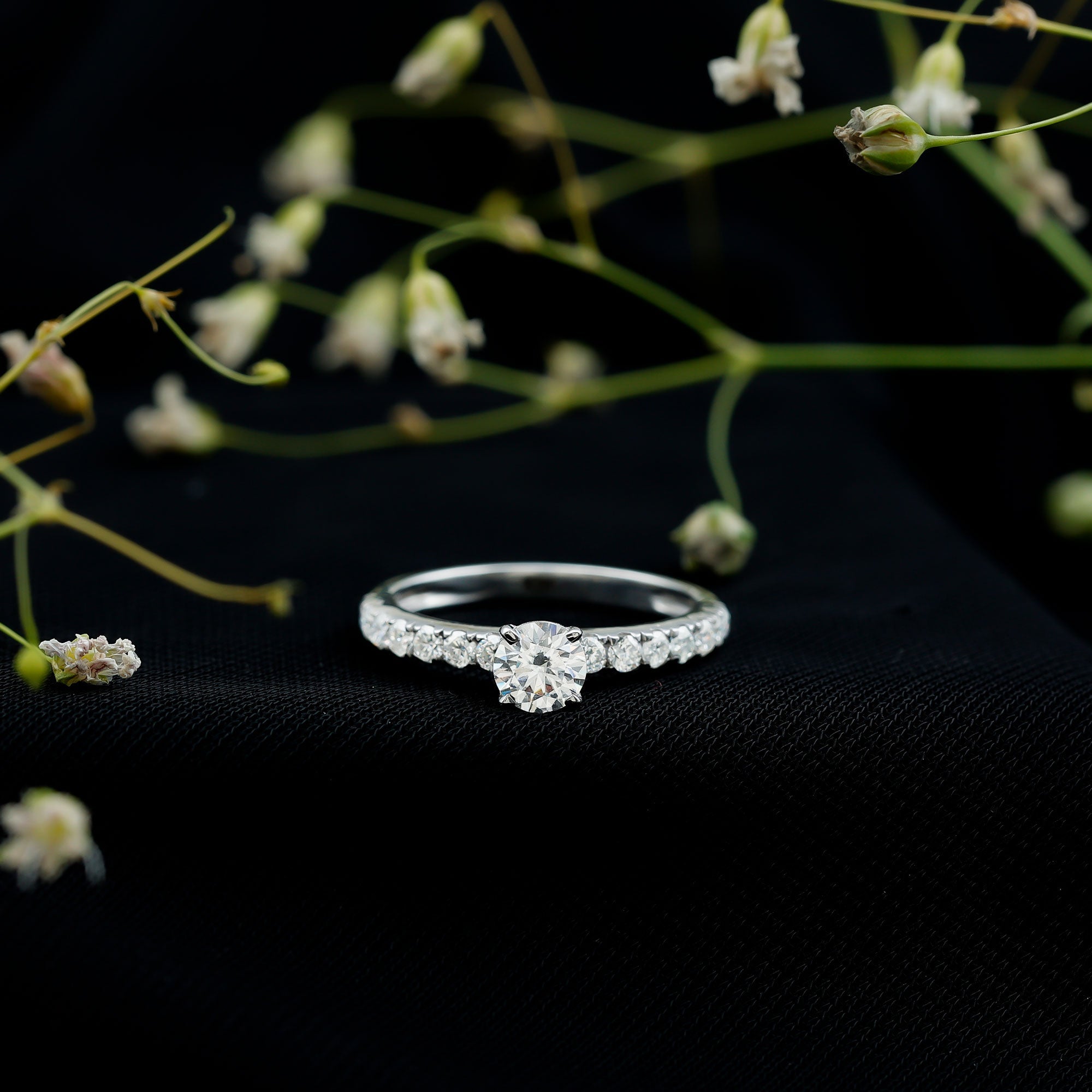 Certified 5 MM Moissanite Traditional Engagement Ring with Side Stones | Rings | Wiccan Center