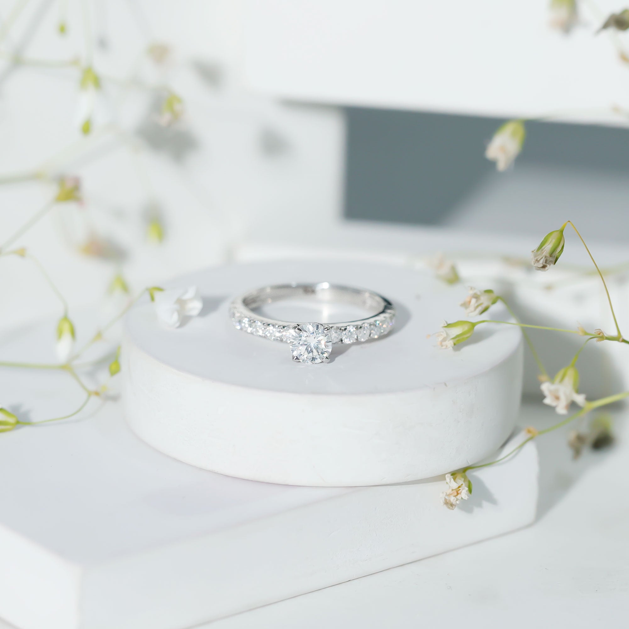 Certified 5 MM Moissanite Traditional Engagement Ring with Side Stones | Rings | Wiccan Center