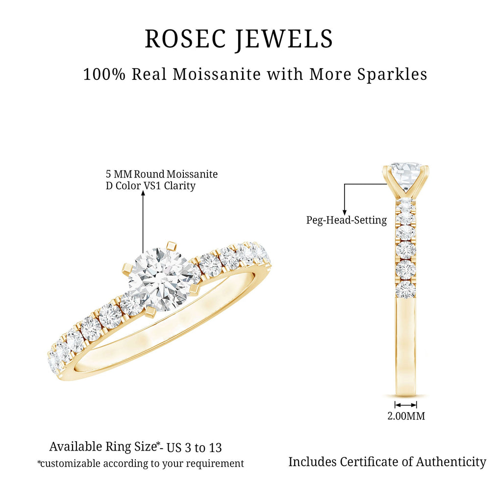 Certified 5 MM Moissanite Traditional Engagement Ring with Side Stones | Rings | Wiccan Center