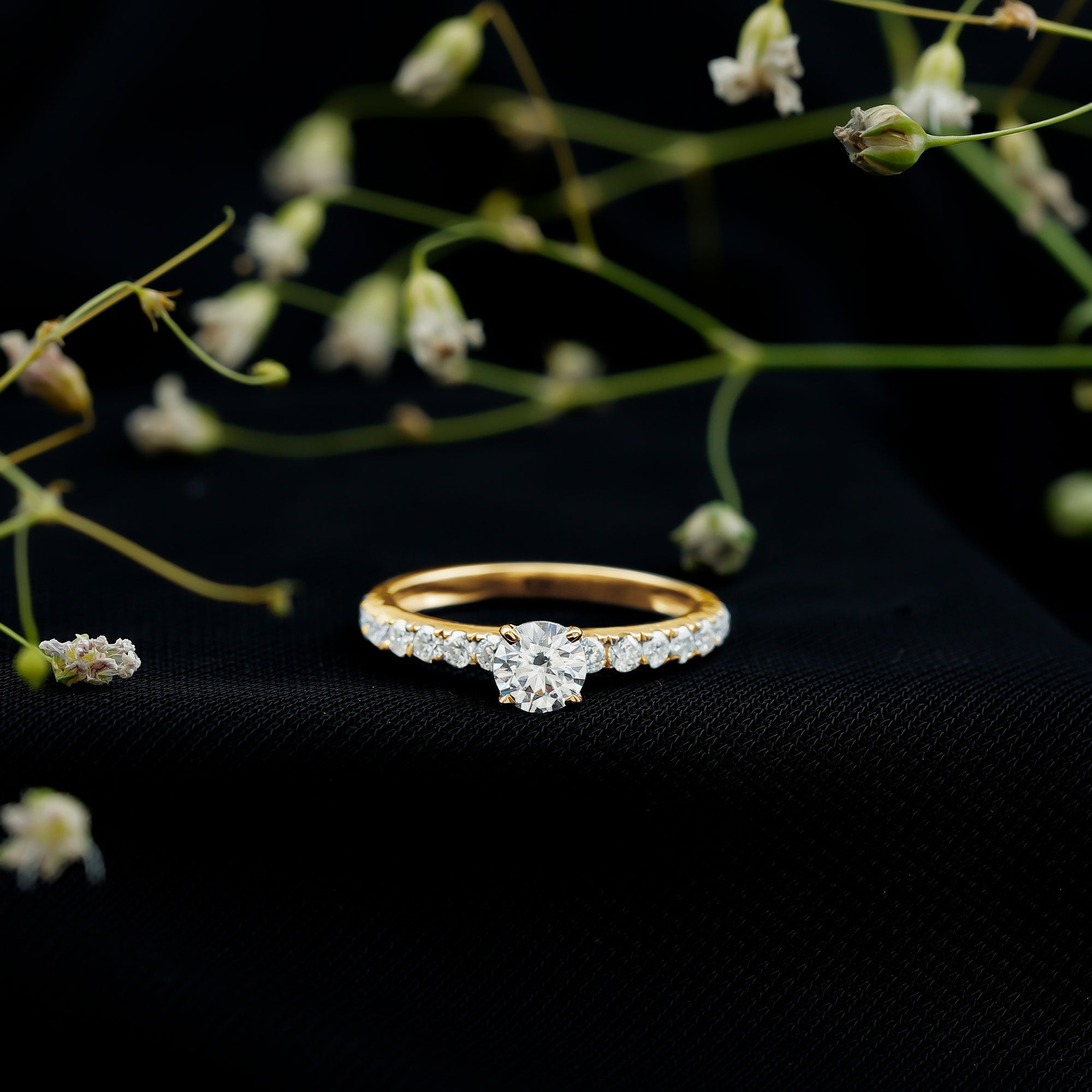 Certified 5 MM Moissanite Traditional Engagement Ring with Side Stones | Rings | Wiccan Center