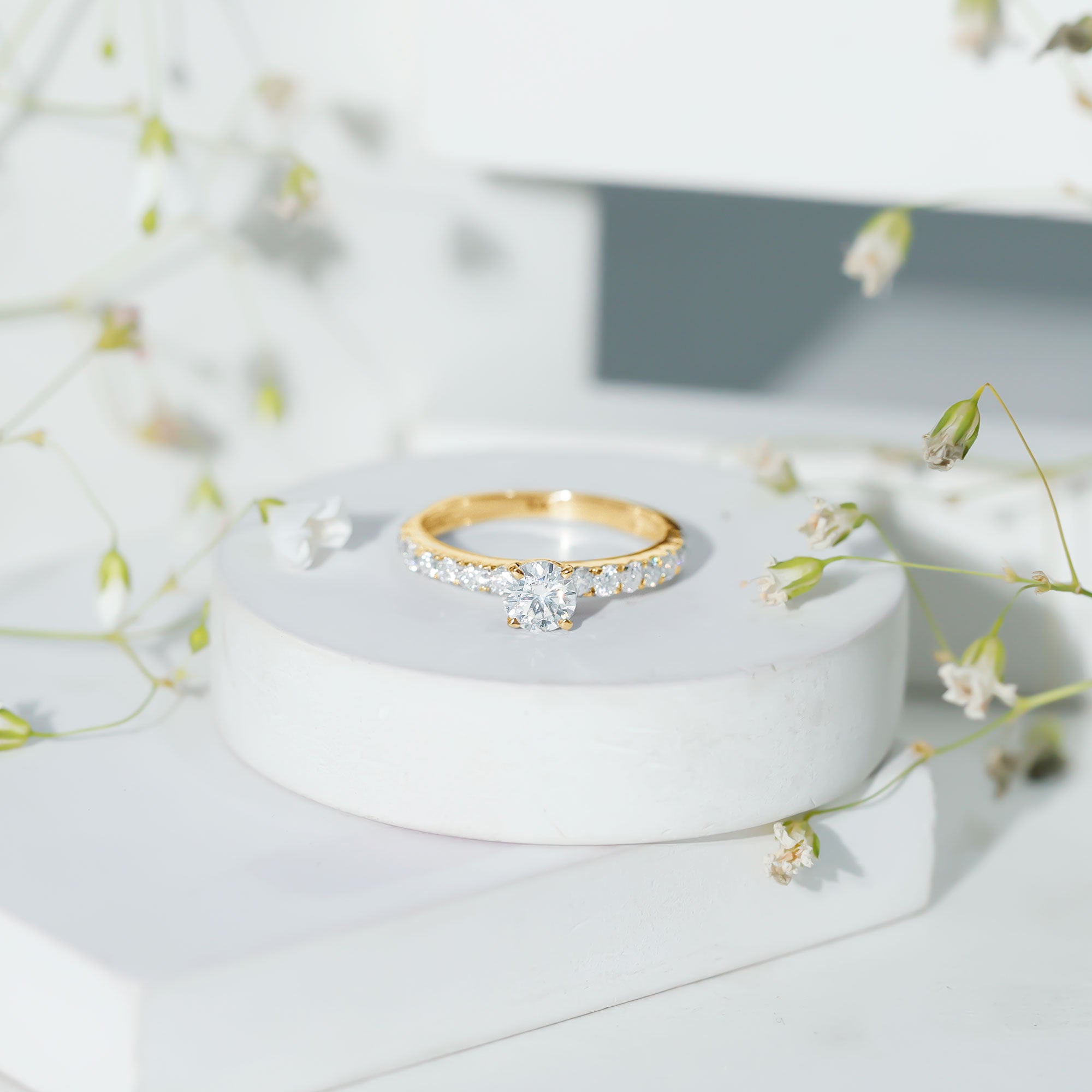 Certified 5 MM Moissanite Traditional Engagement Ring with Side Stones | Rings | Wiccan Center