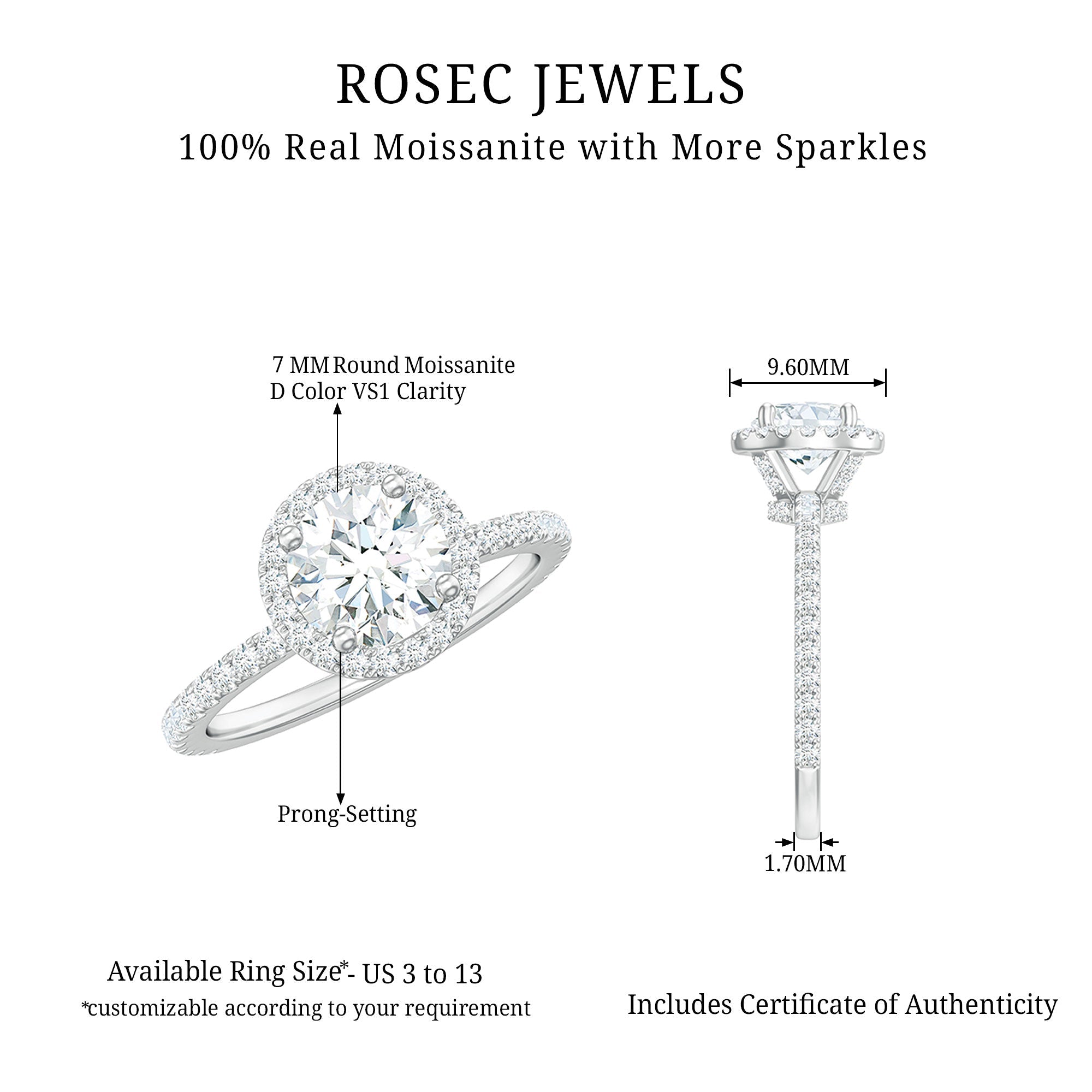 Certified Moissanite Halo Engagement Ring for Her