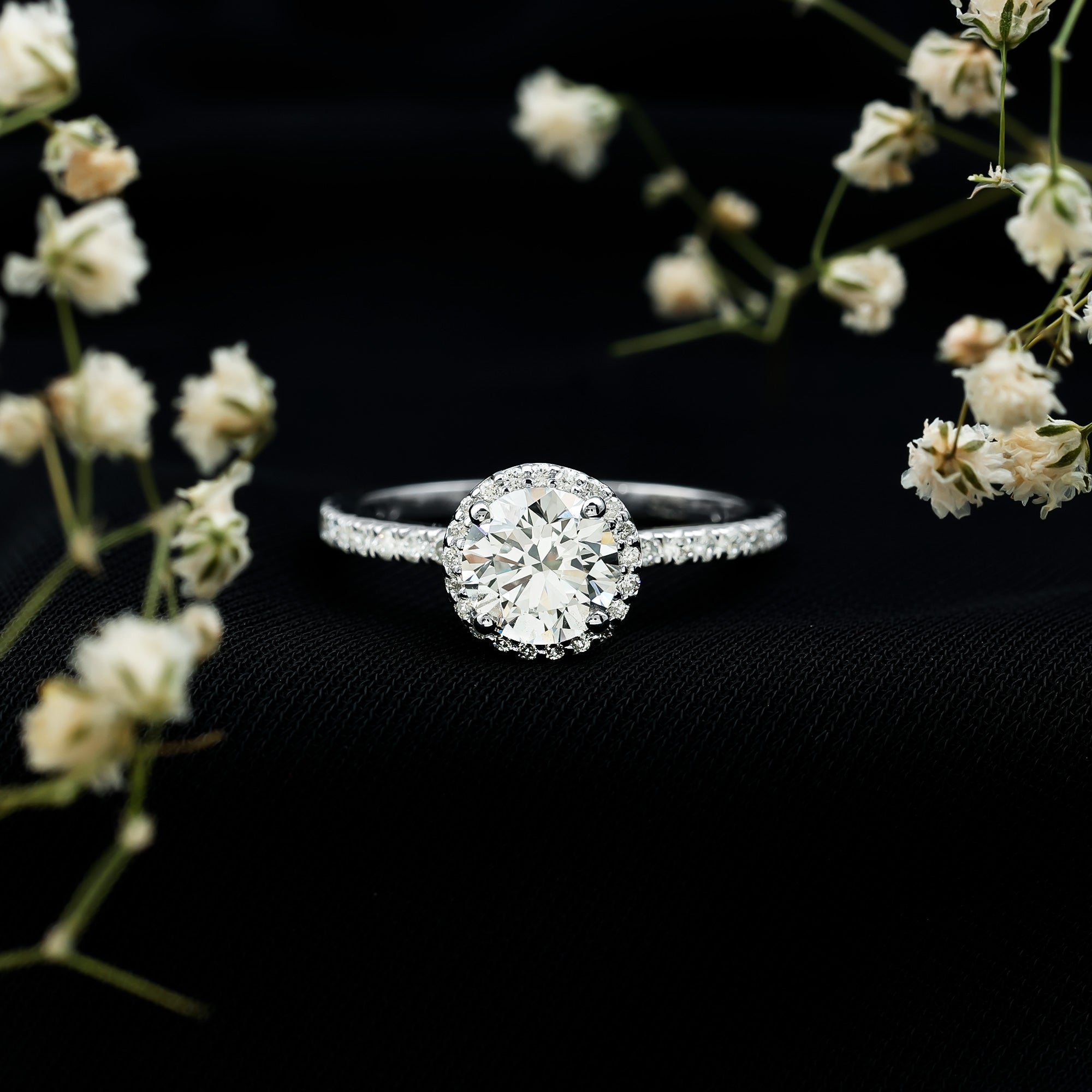 Certified Moissanite Halo Engagement Ring for Her
