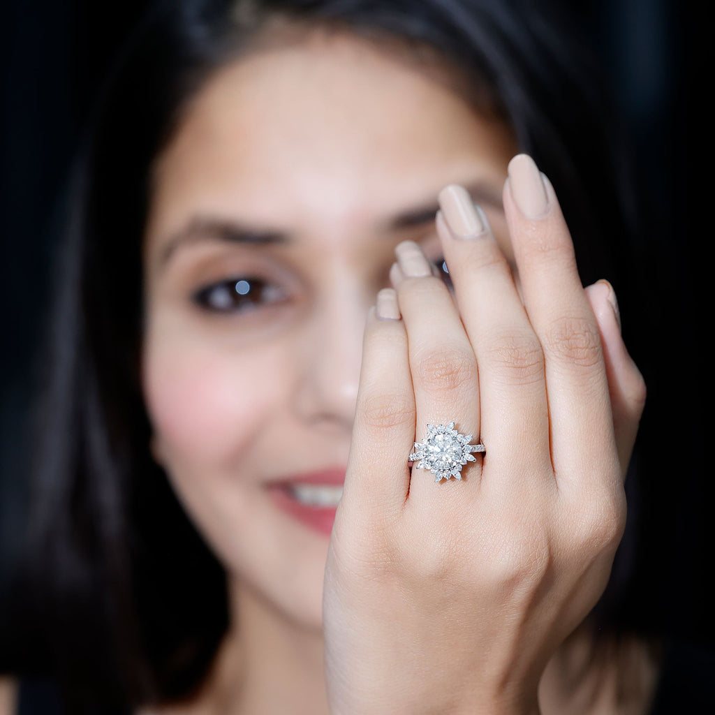 Certified Round Moissanite Halo Engagement Ring for Her