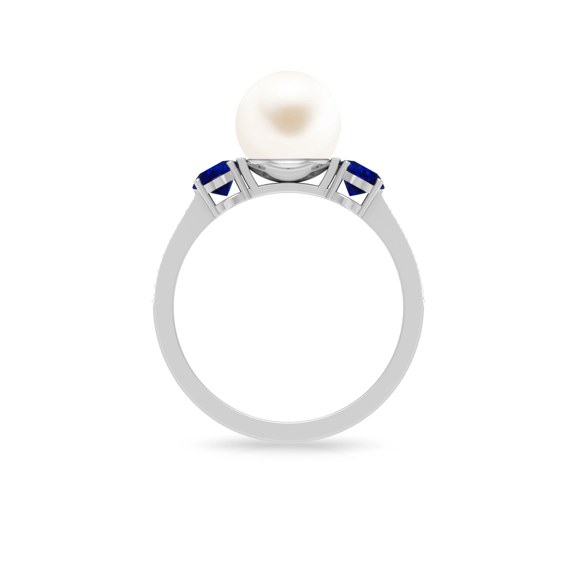 7.4 Carat White Pearl and Sapphire 3 Stone Engagement Ring with Diamond