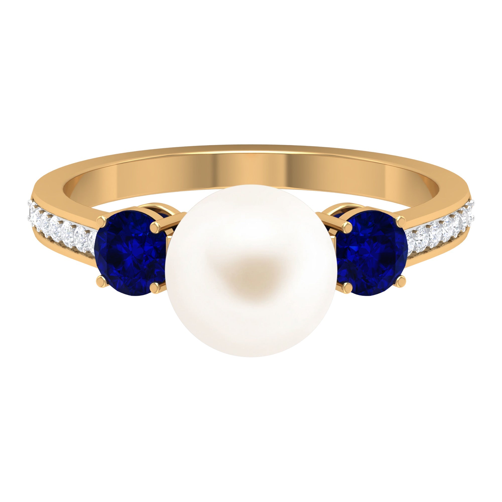 7.4 Carat White Pearl and Sapphire 3 Stone Engagement Ring with Diamond | Rings | Wiccan Center