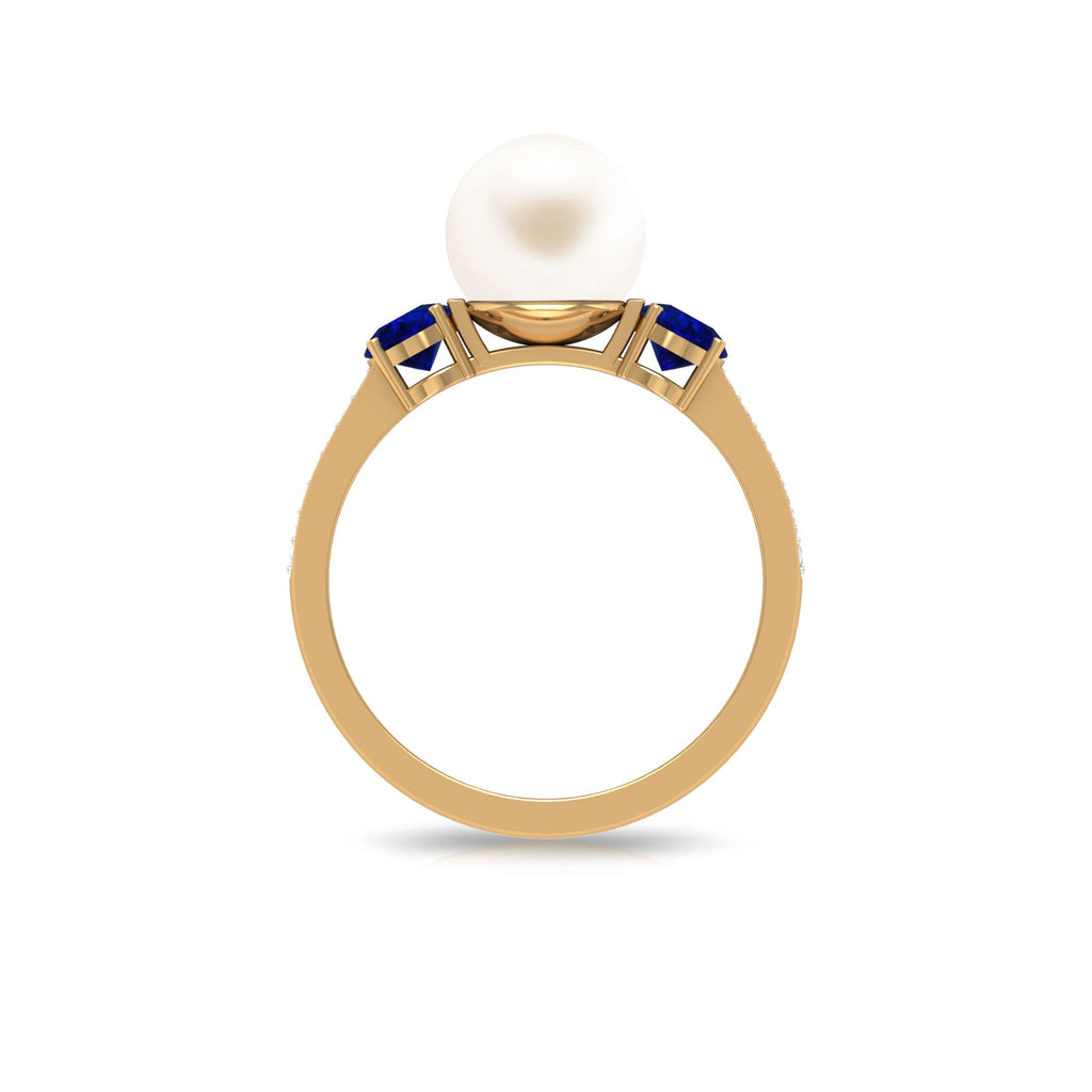 7.4 Carat White Pearl and Sapphire 3 Stone Engagement Ring with Diamond
