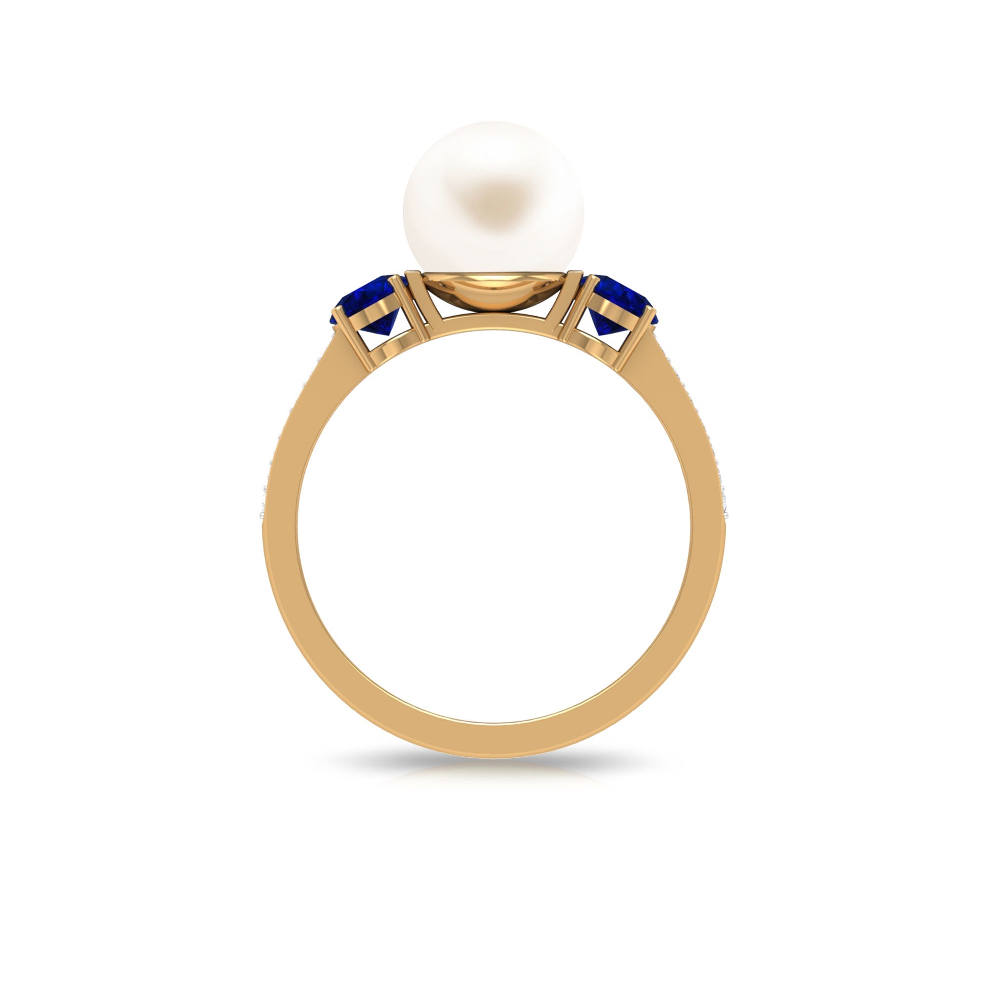 7.4 Carat White Pearl and Sapphire 3 Stone Engagement Ring with Diamond