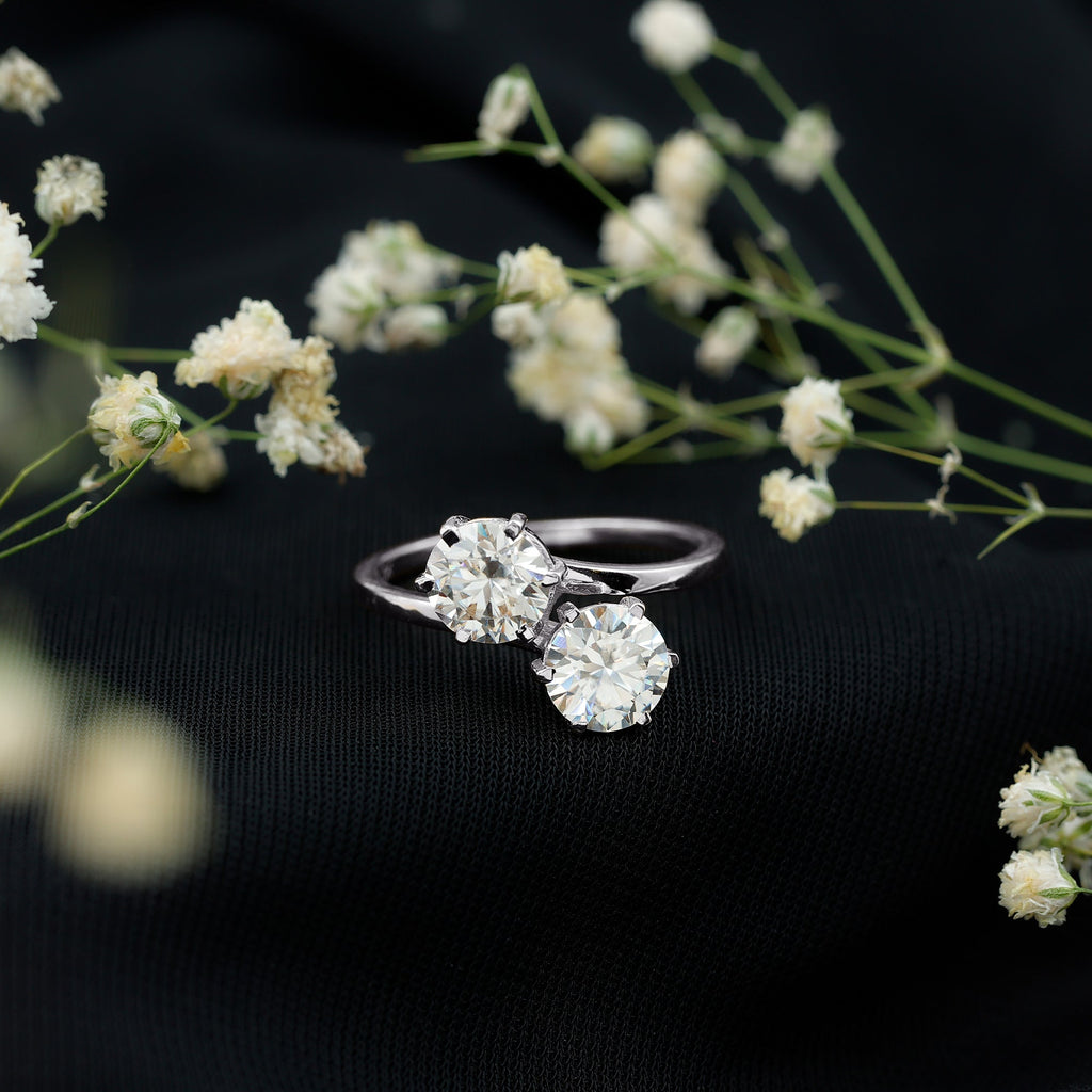 7 MM Round Certified Moissanite Toi et Moi Engagement Ring