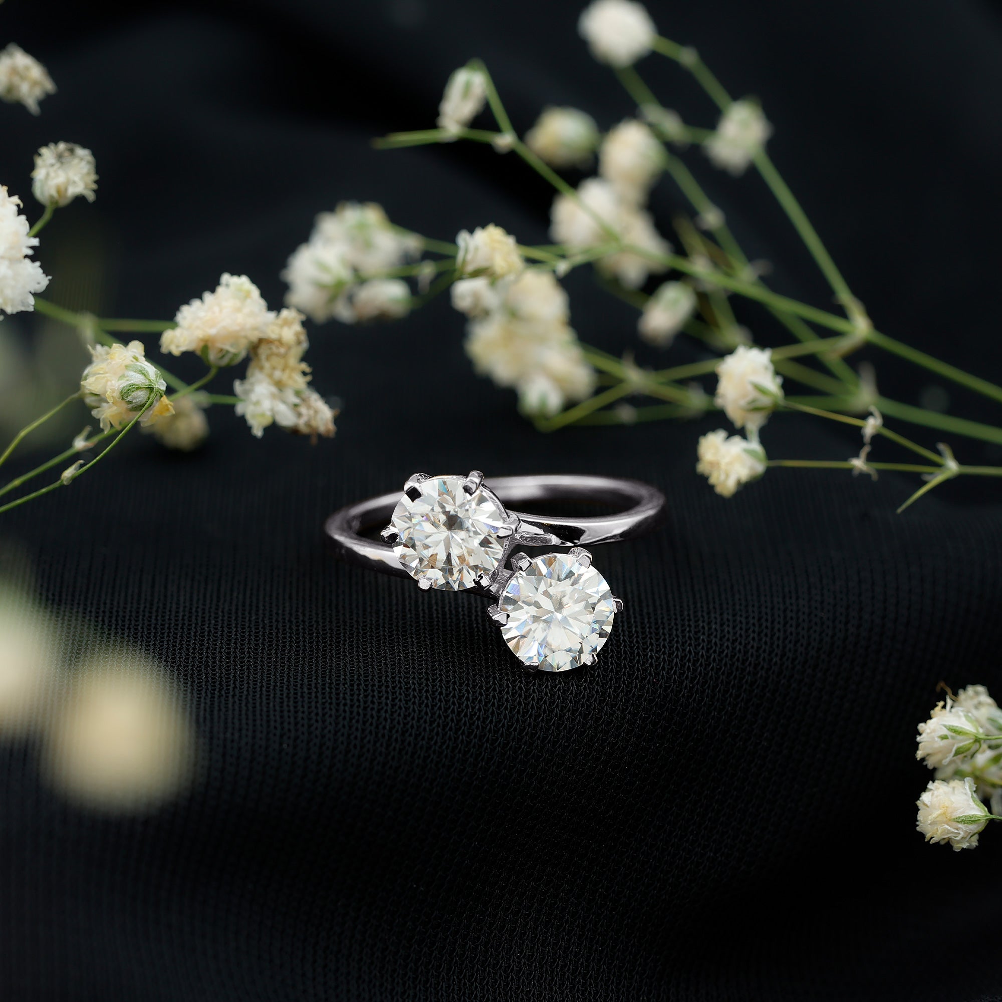 7 MM Round Certified Moissanite Toi et Moi Engagement Ring
