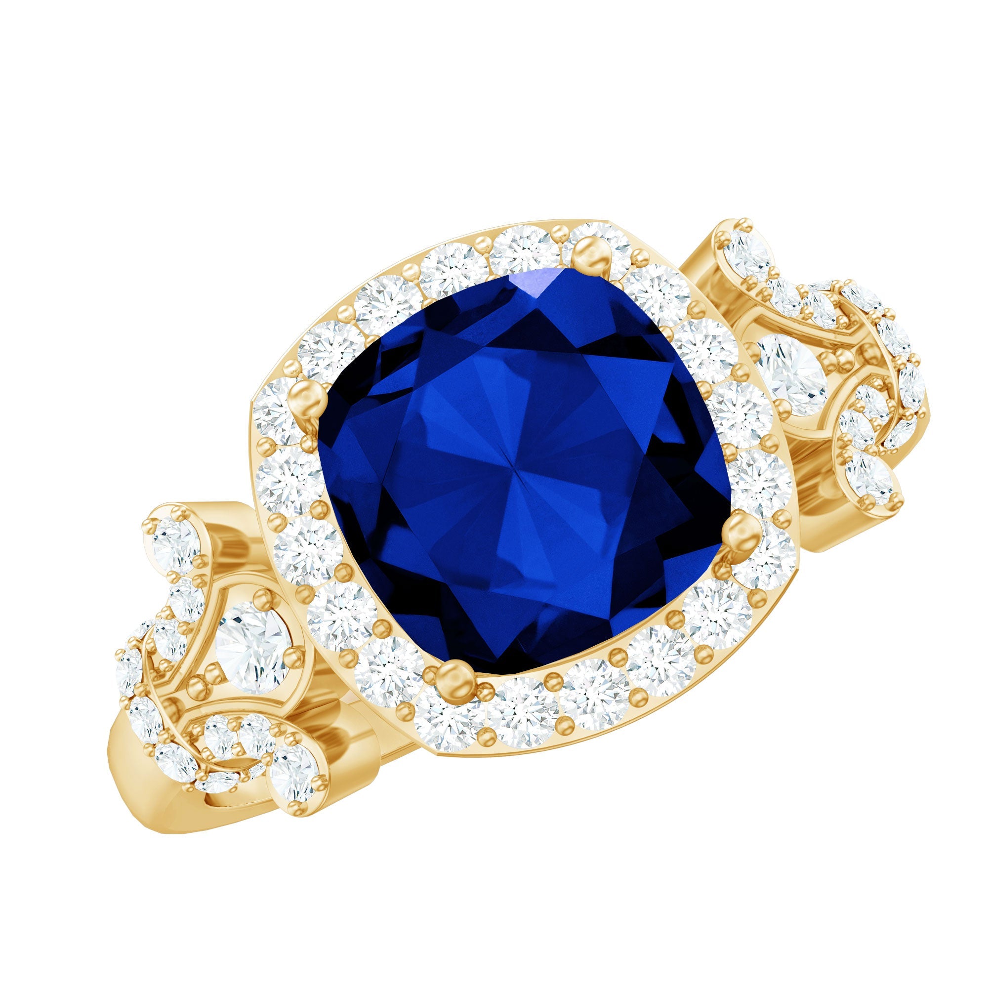 2.7 Carat Cushion Cut Created Blue Sapphire Engagement Ring with Diamond Accent | Rings | Wiccan Center