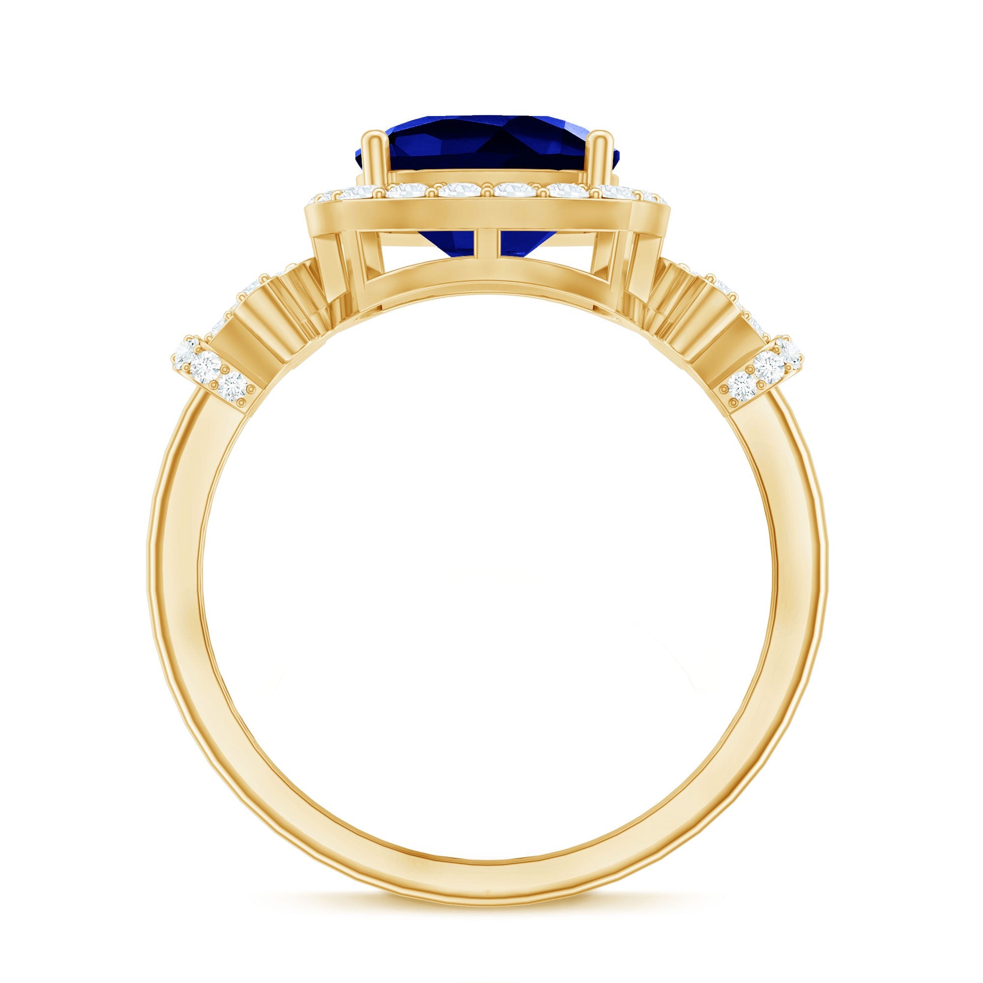 2.7 Carat Cushion Cut Created Blue Sapphire Engagement Ring with Diamond Accent