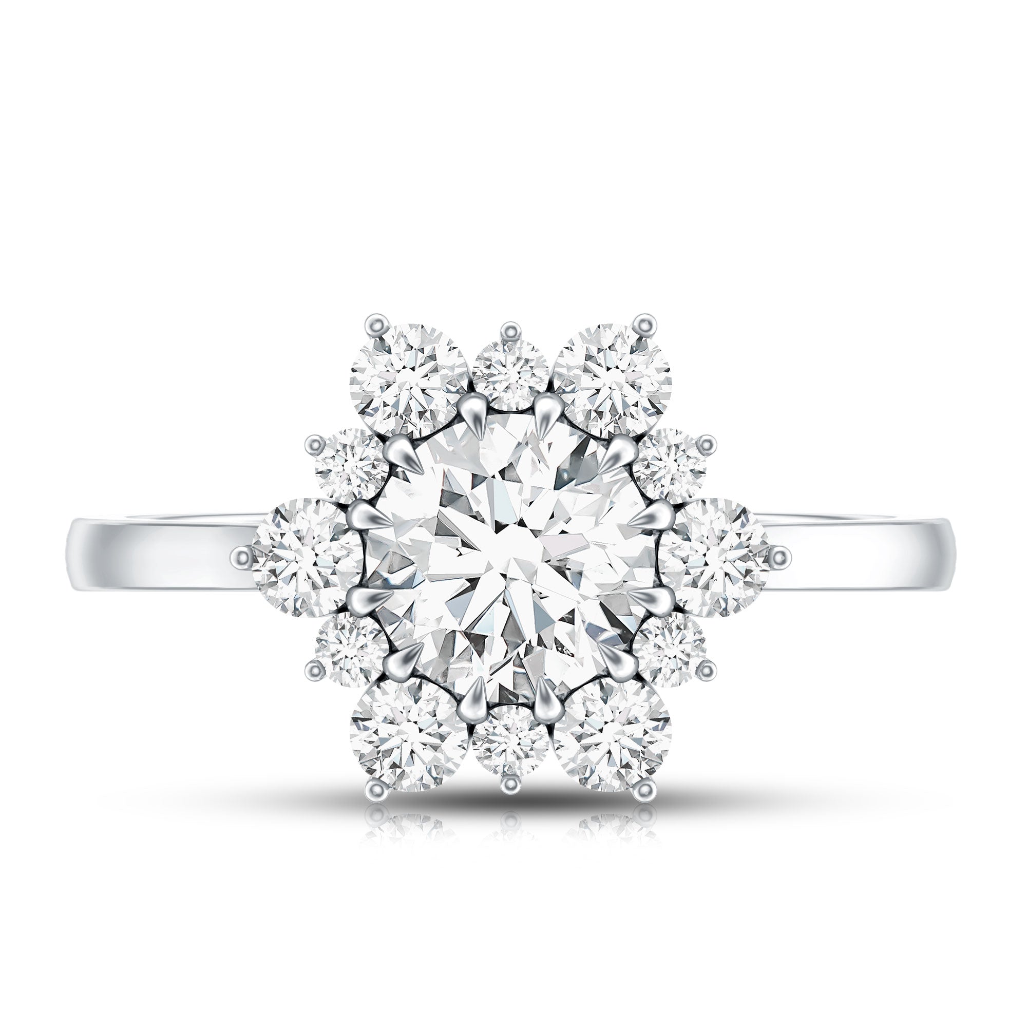Claw Set Moissanite Halo Engagement Ring with Certificate
