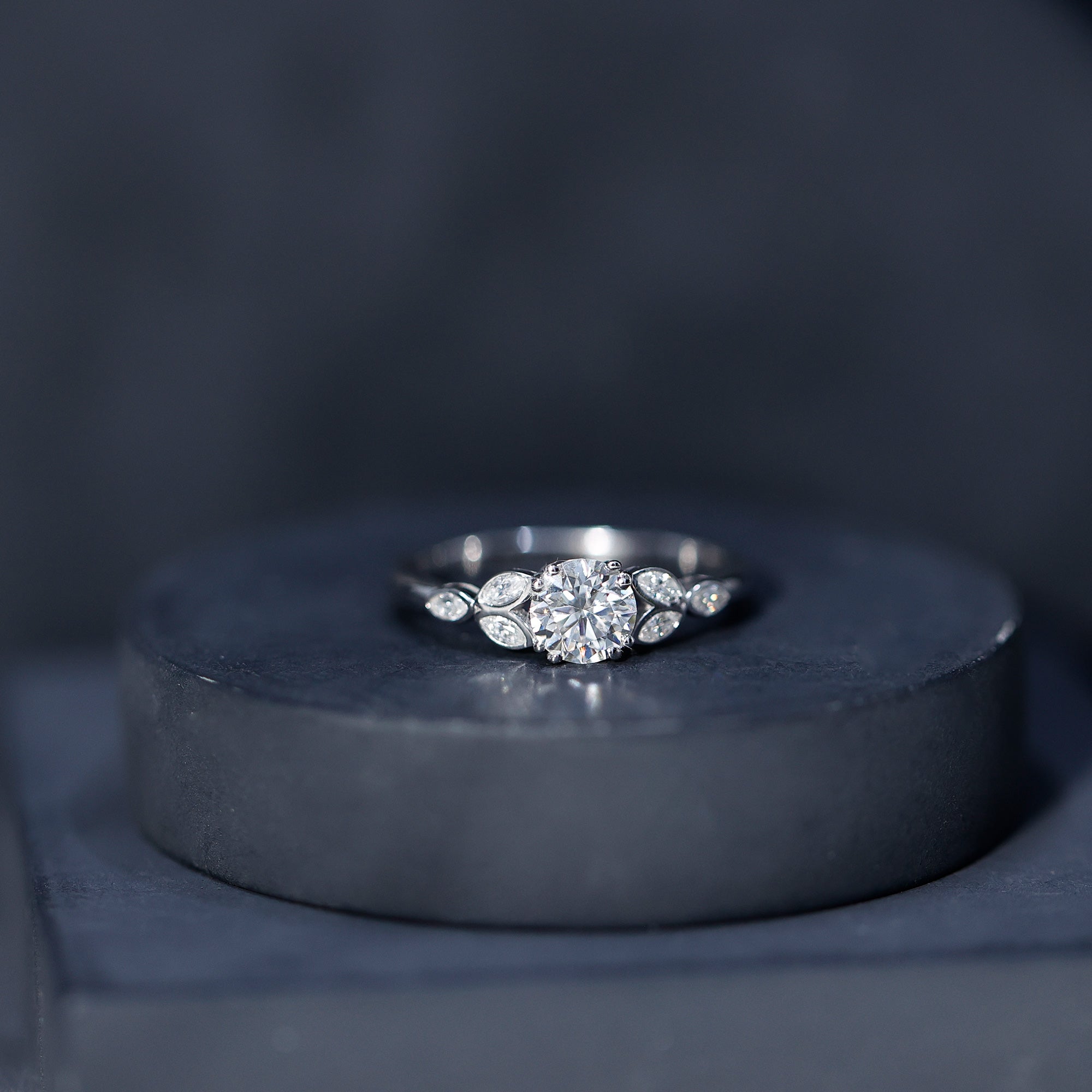 Certified Moissanite Solitaire Engagement Ring with Trio