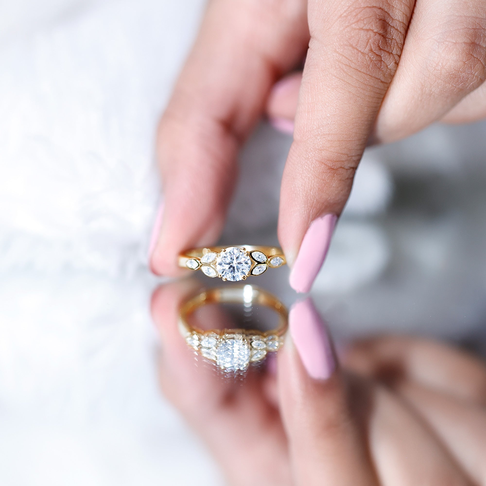 Certified Moissanite Solitaire Engagement Ring with Trio