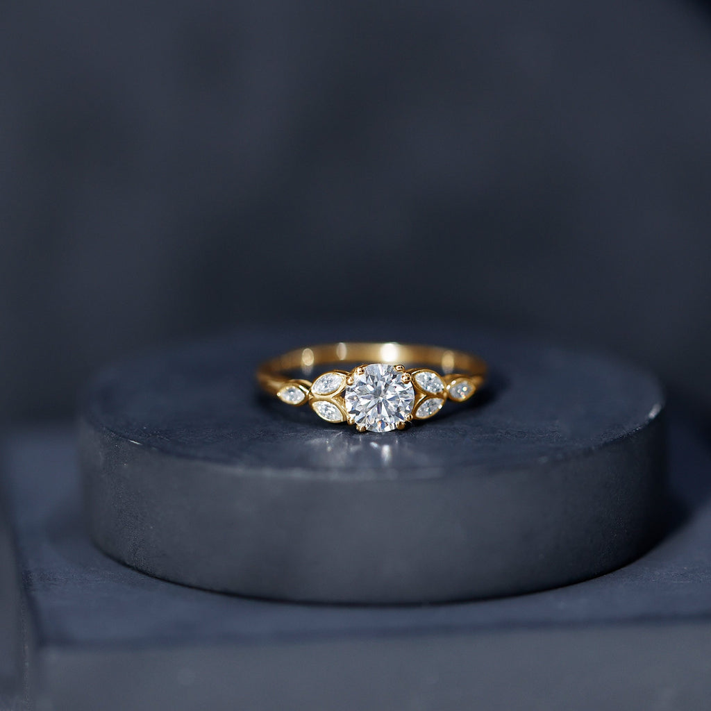Certified Moissanite Solitaire Engagement Ring with Trio