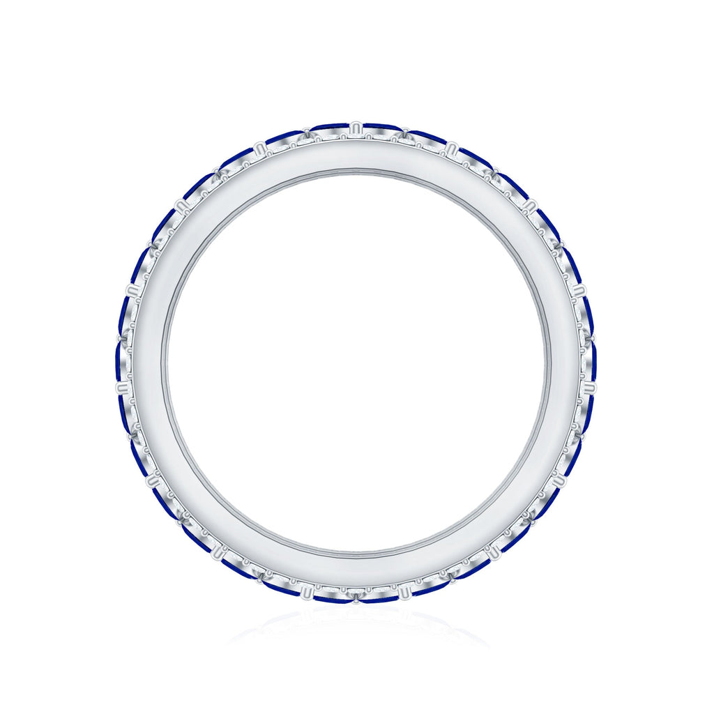 Marquise Lab Created Blue Sapphire and Diamond Wedding Band Ring