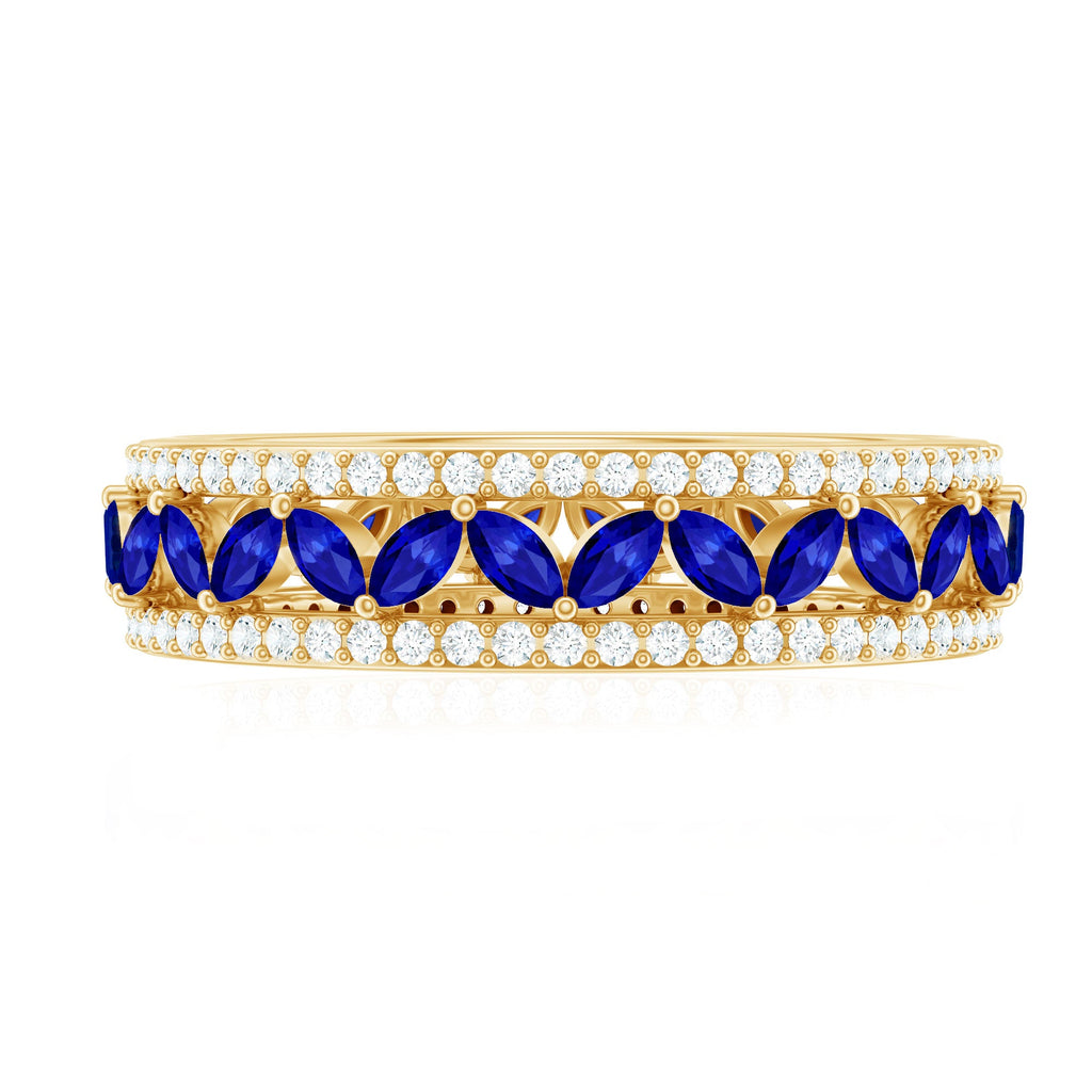 Marquise Lab Created Blue Sapphire and Diamond Wedding Band Ring
