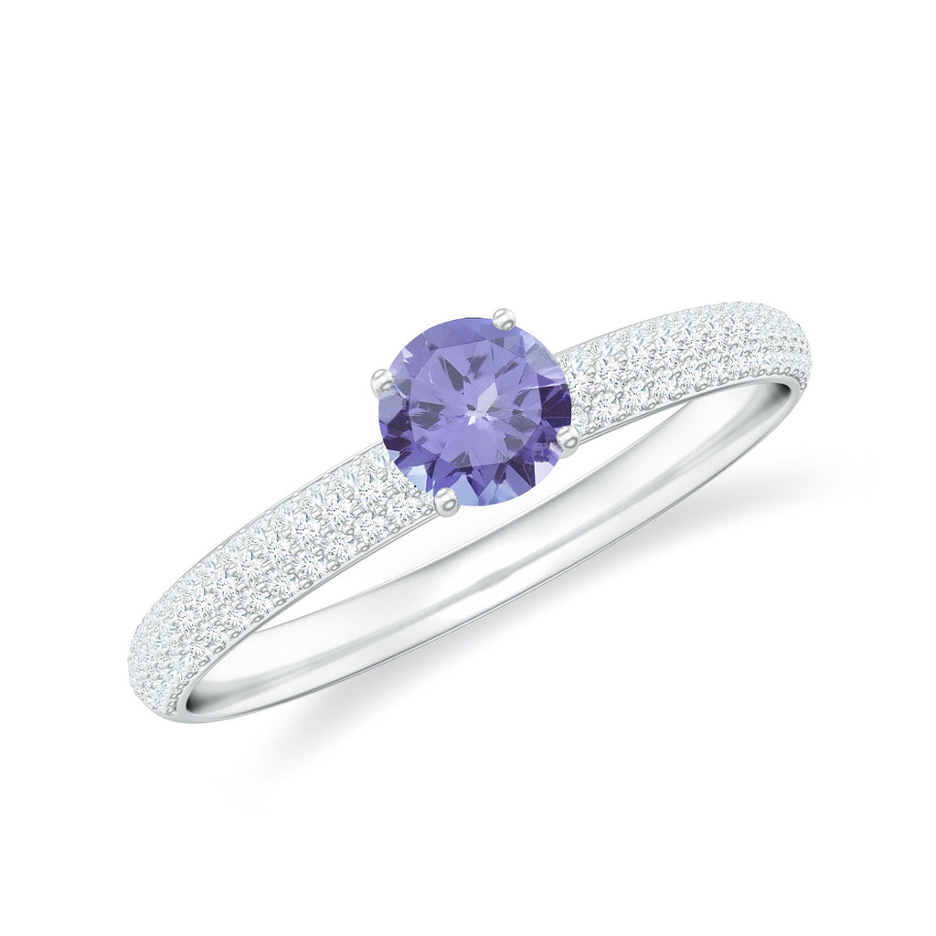 Natural Tanzanite Engagement Ring with Pave Diamond Side Stones