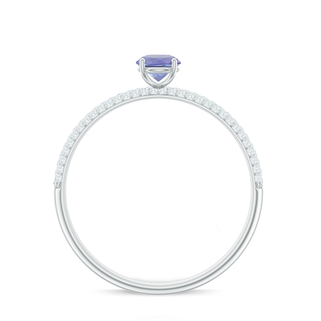 Natural Tanzanite Engagement Ring with Pave Diamond Side Stones